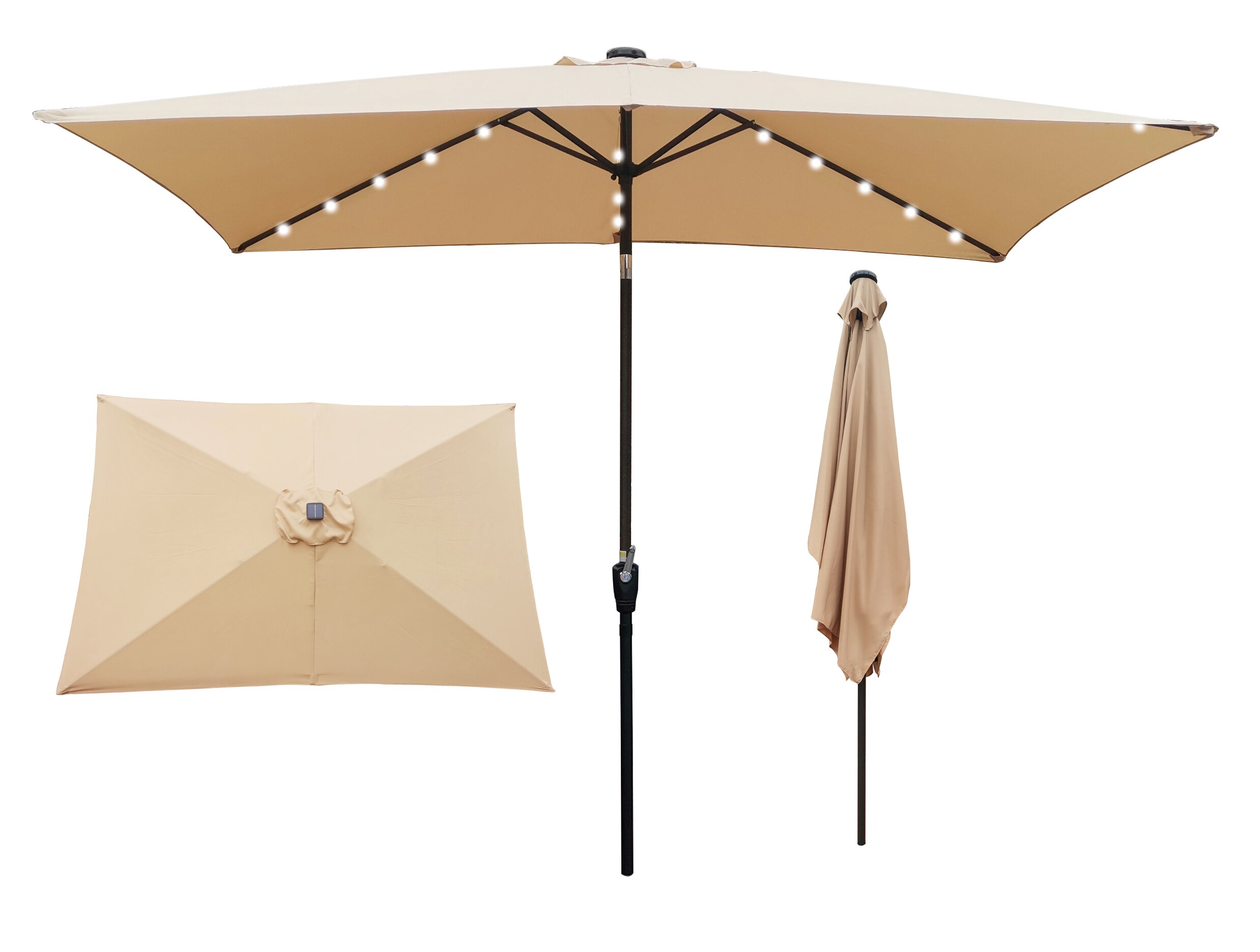  GTN27942 10-ft Steel Tan Push-button Tilt Garden Patio Umbrella with Lights