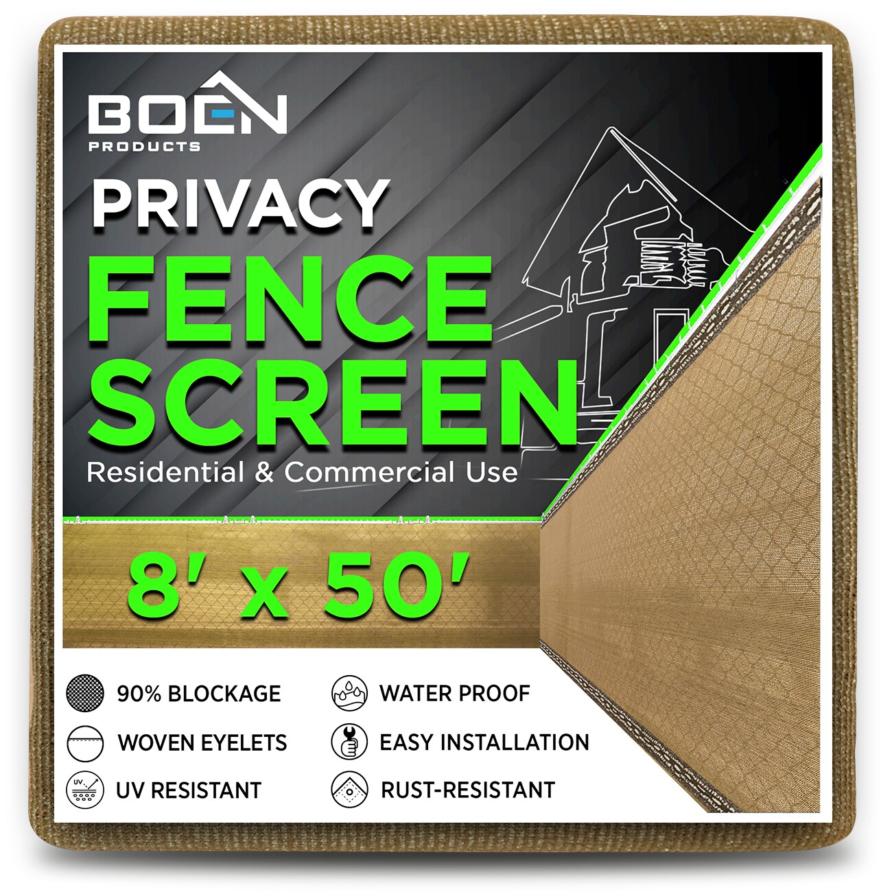 BOEN PN-30069 8-ft H x 50-ft W Beige Polyethelene Privacy Chain Link Fence Screen