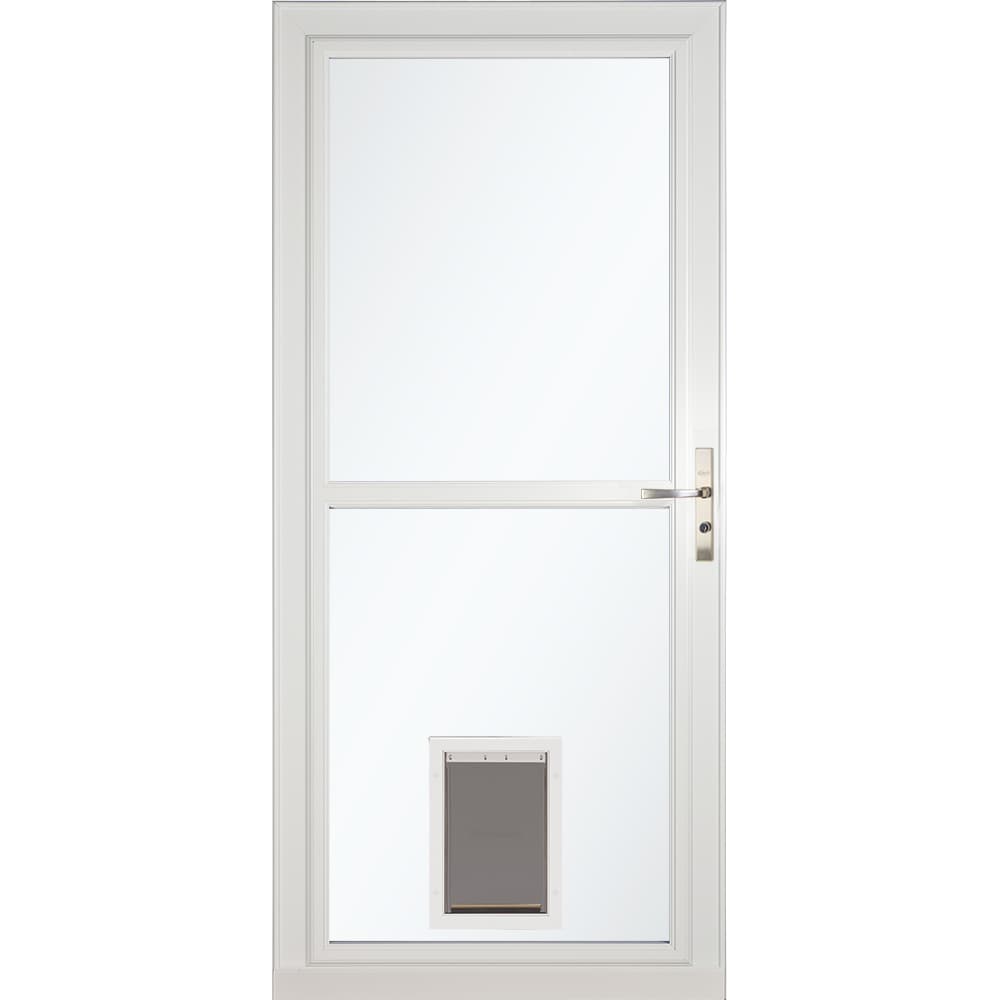 Tradewinds Selection Pet Door 36-in x 81-in White Full-view Retractable Screen Aluminum Storm Door with Brushed Nickel Handle | - LARSON 1467903217S