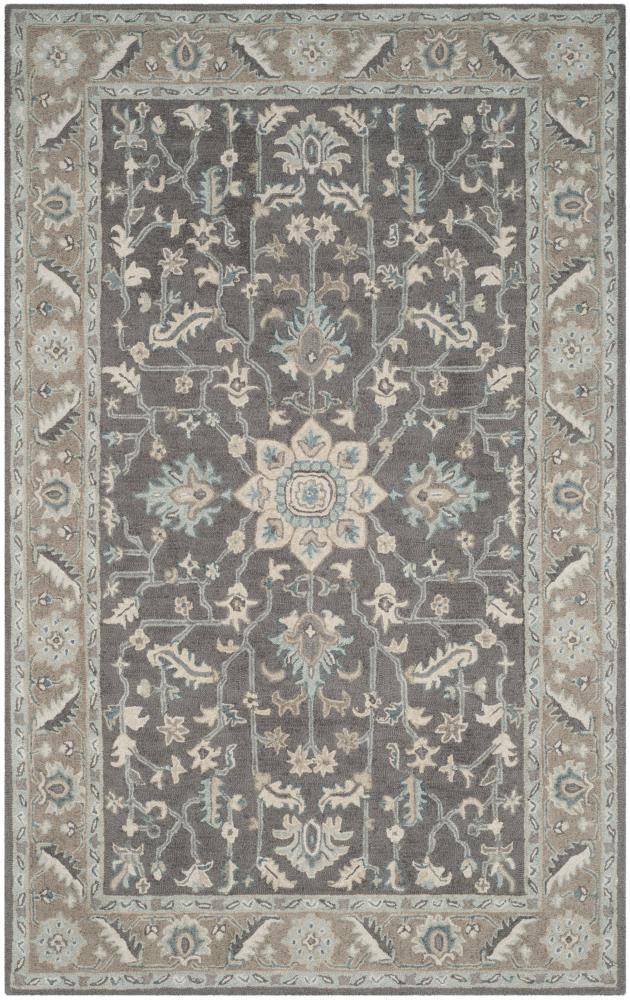 Blossom Dark Gray and Light Brown Floral Wool Area Rug, 6' x 9'