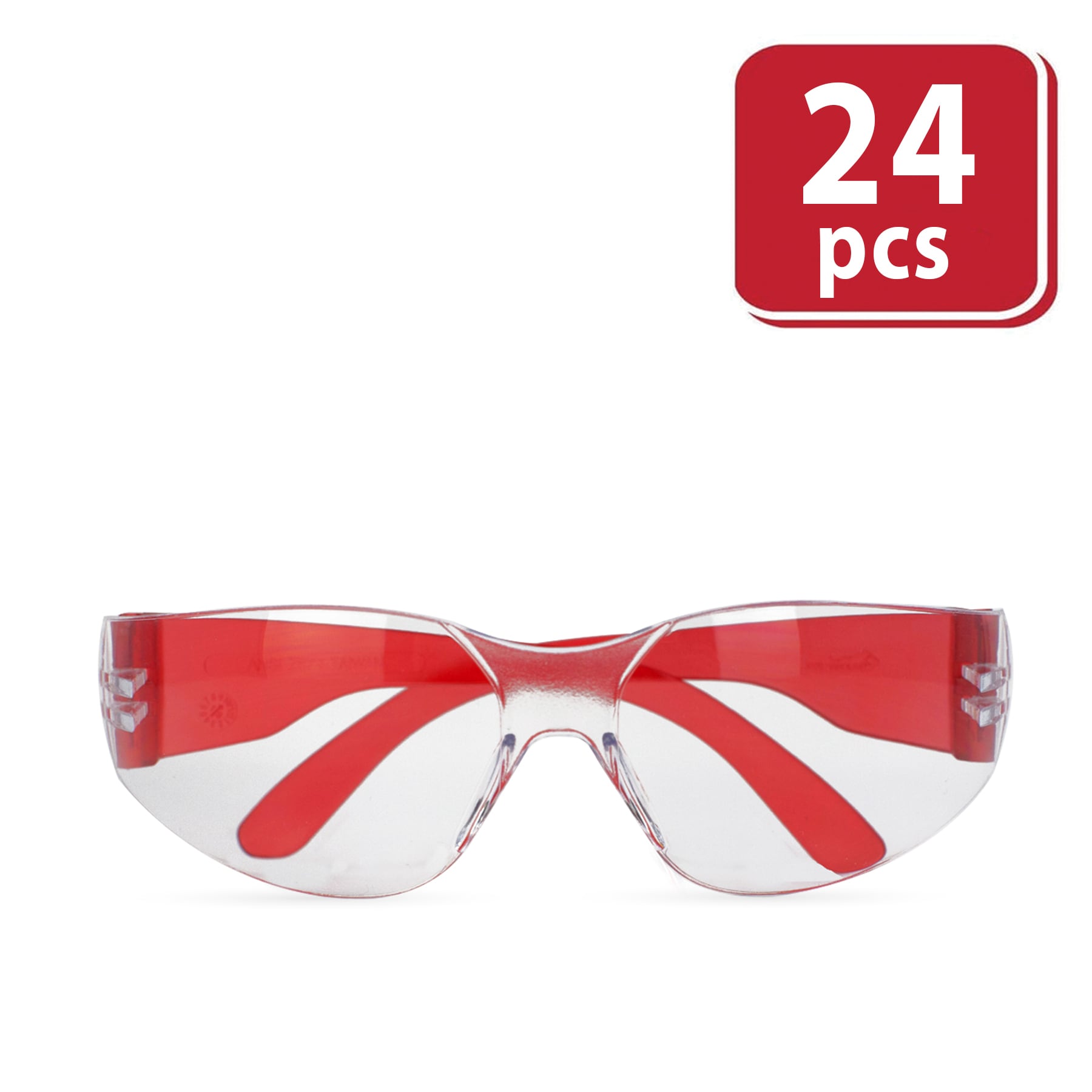 BISON LIFE SH-CR-CLLCT-SG2R-24 24-Pack, Crystal Clear Lens Red Temple Polycarbonate Safety glasses