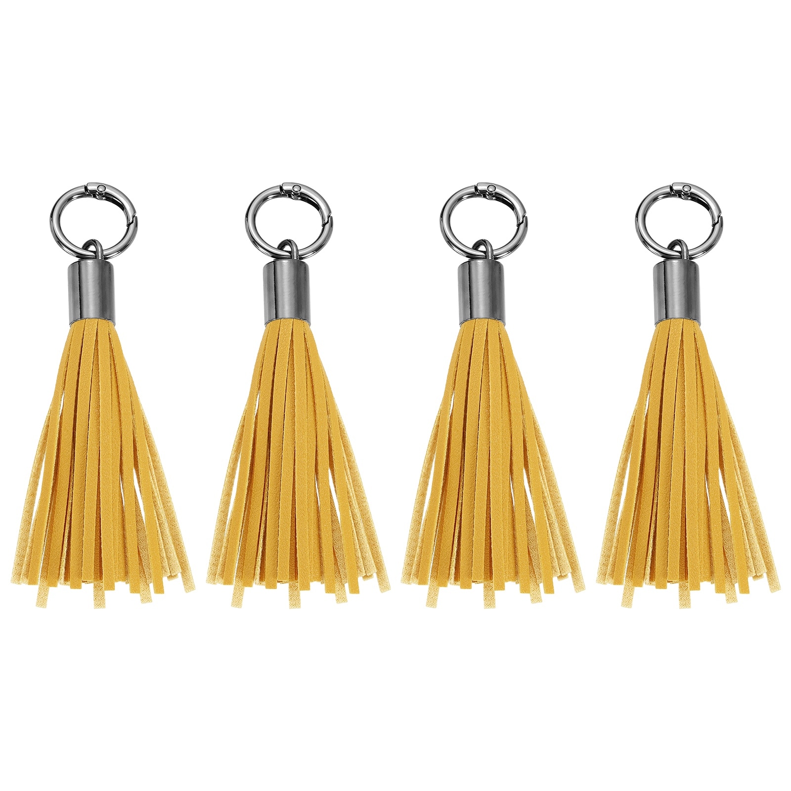 Unique Bargains 4pcs Leather Keychain Tassels Women Tassel Bag Charm for Handbag Purse DIY Craft Making Yellow #S26042800UX2742