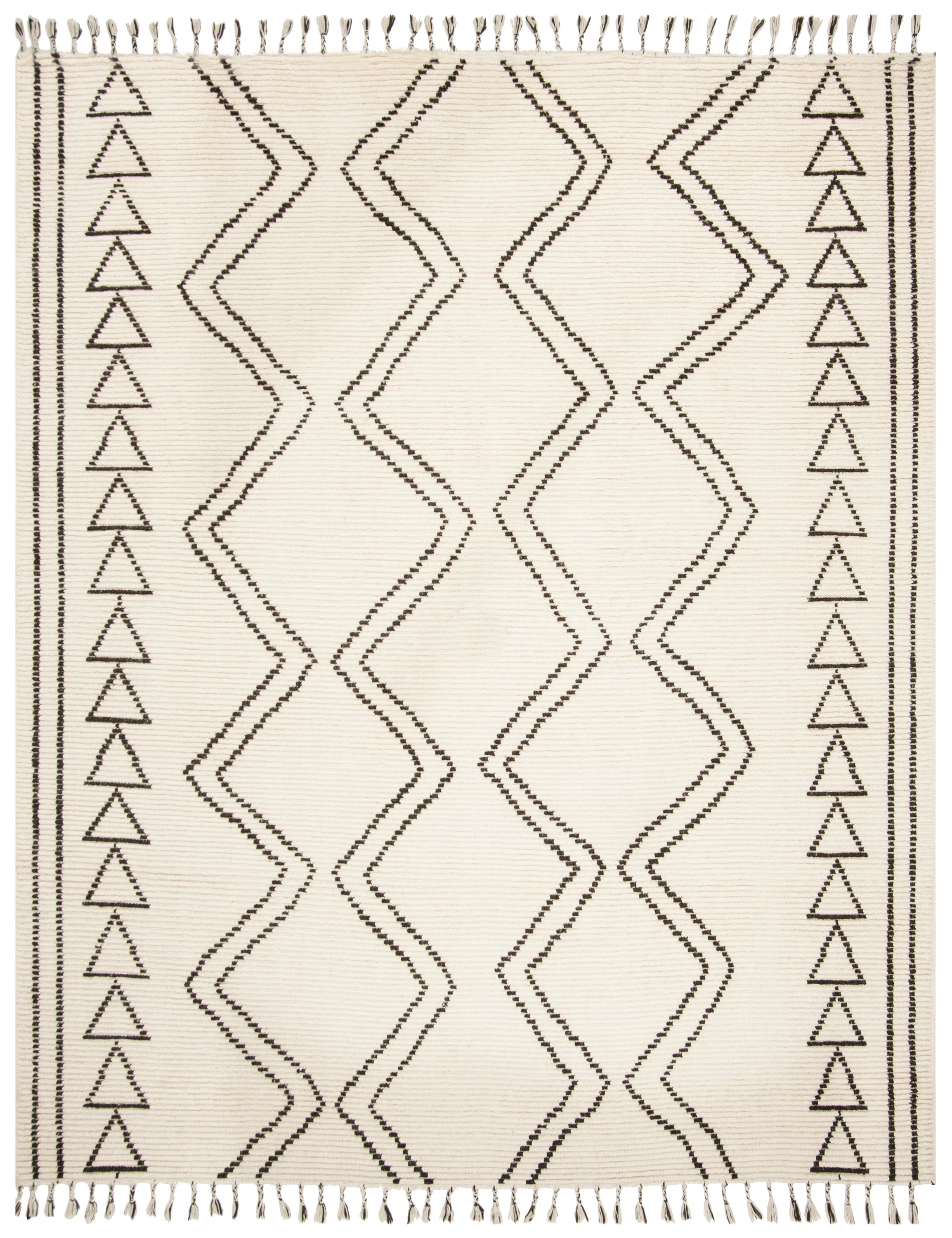 Hand-Knotted Black Geometric Wool Area Rug, 8' x 10'