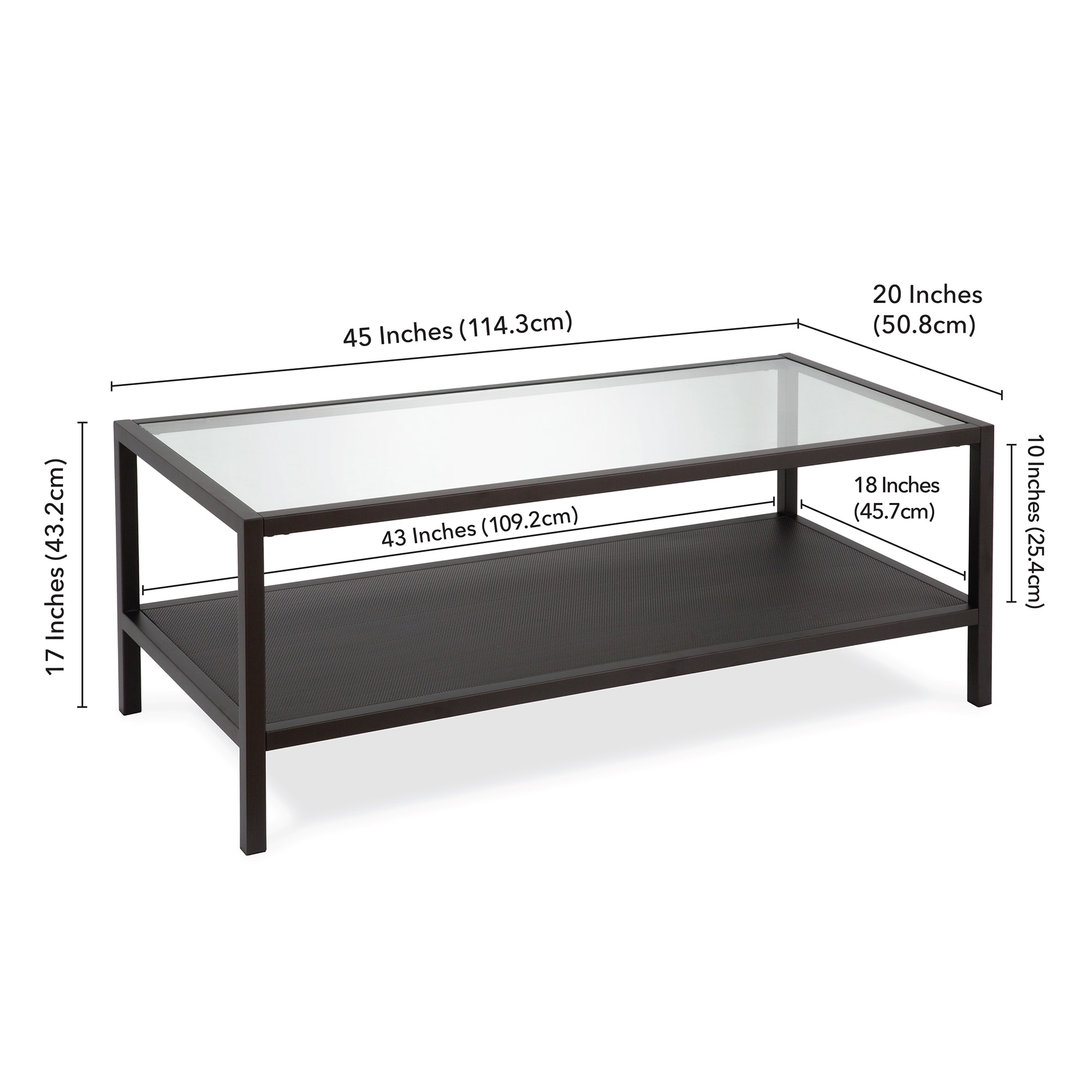 Rigan 45" Blackened Bronze Metal & Glass Rectangular Coffee Table