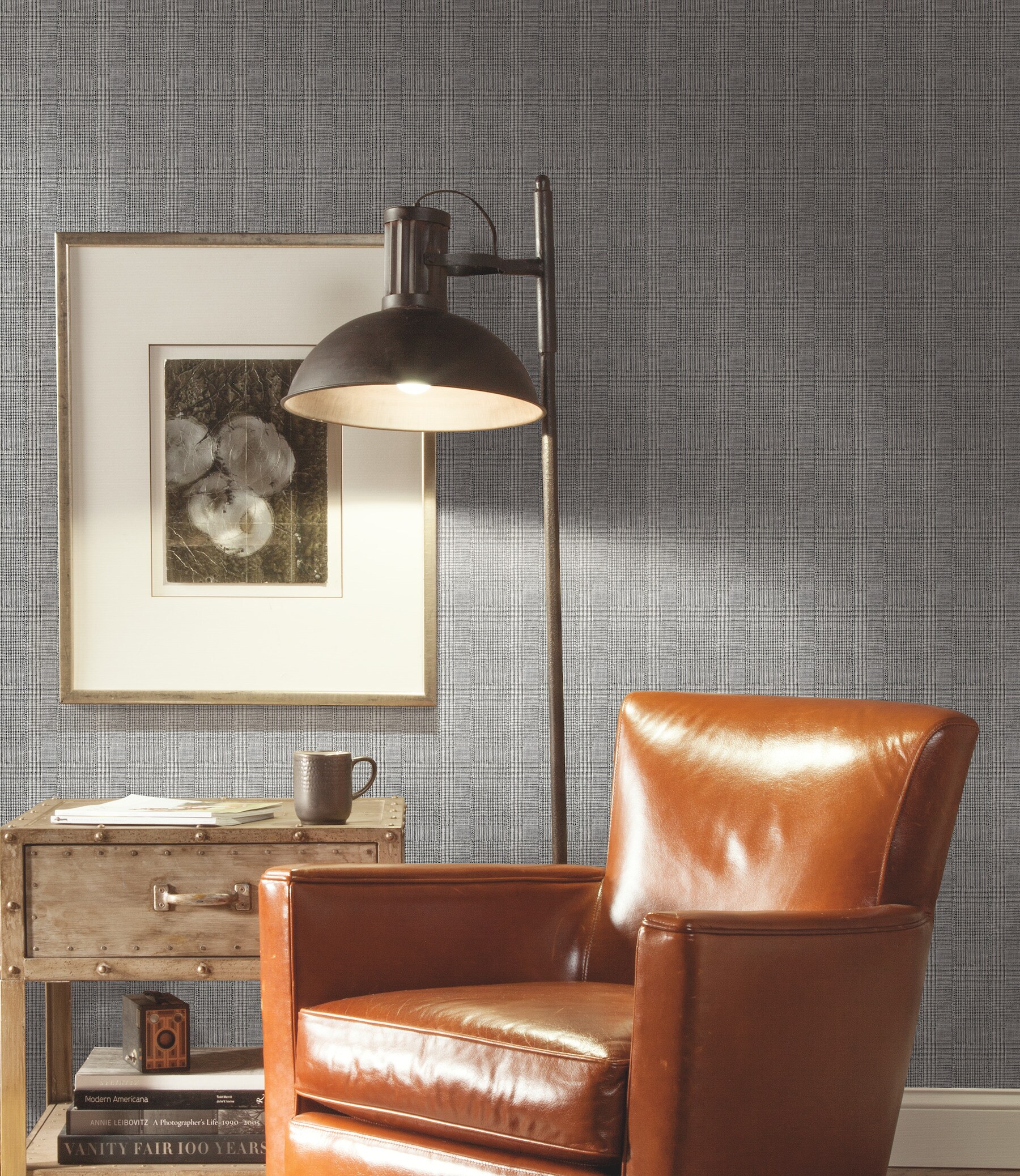 York Wallcoverings HO2170 Ronald Redding Traveler 60.8-Sq. Feet Black Non-woven Plaid Unpasted Wallpaper