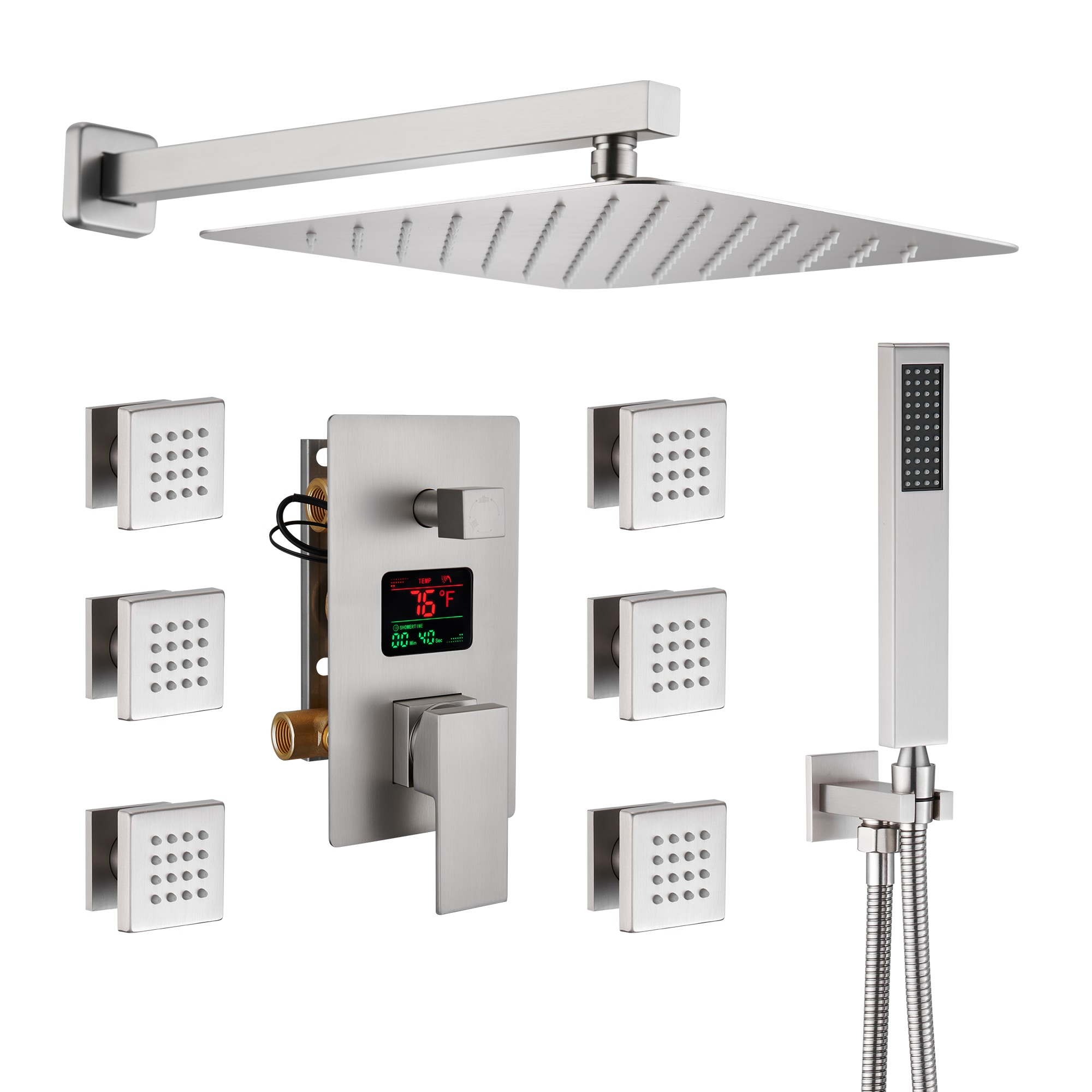 Mondawe WF6025NI-12BN Brushed Nickel 12-in Built-In Shower Faucet System with 3-way Diverter ( Pressure-balanced Valve Included )