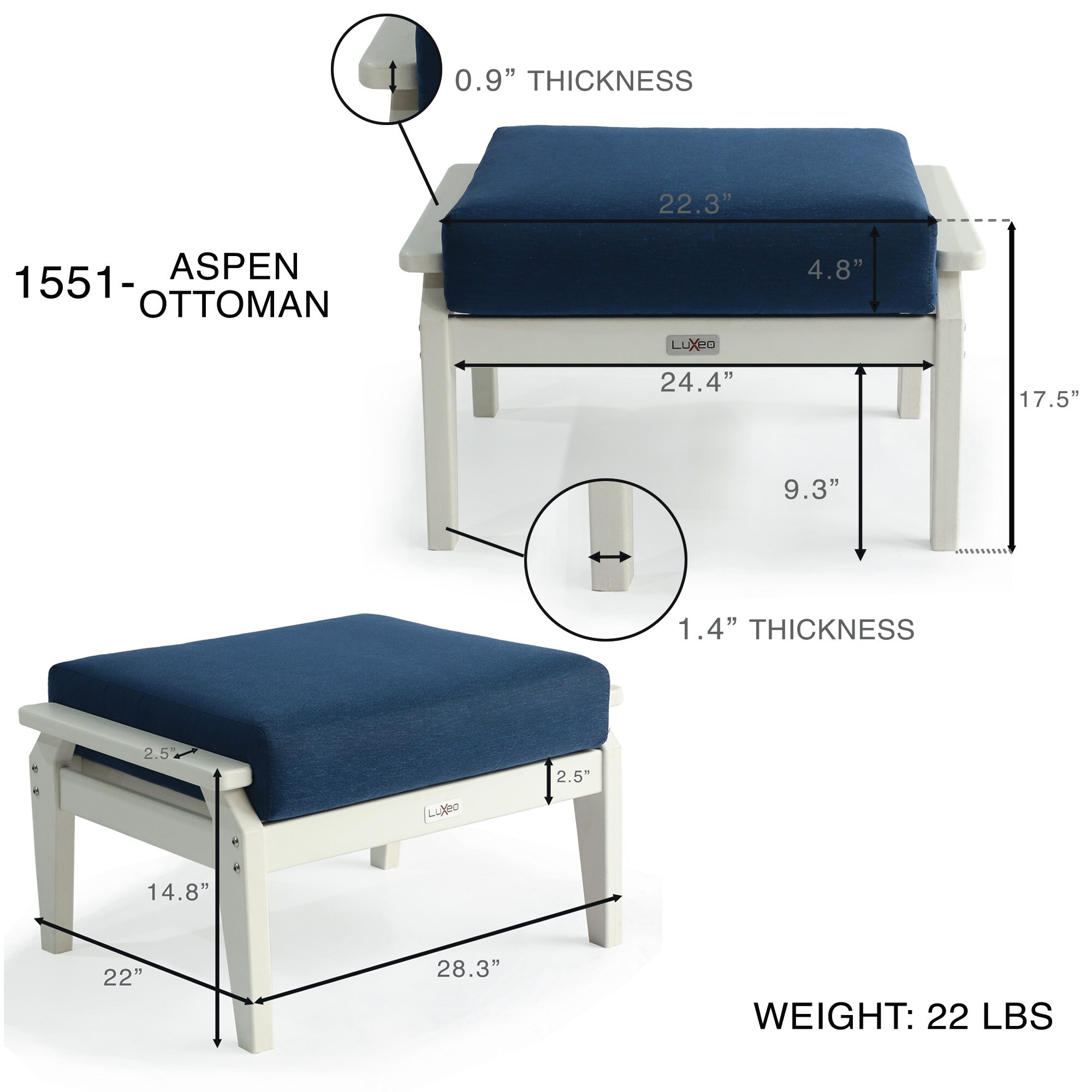 LuXeo LUX-1551OT-GRG Stools-Ottomans - View #9