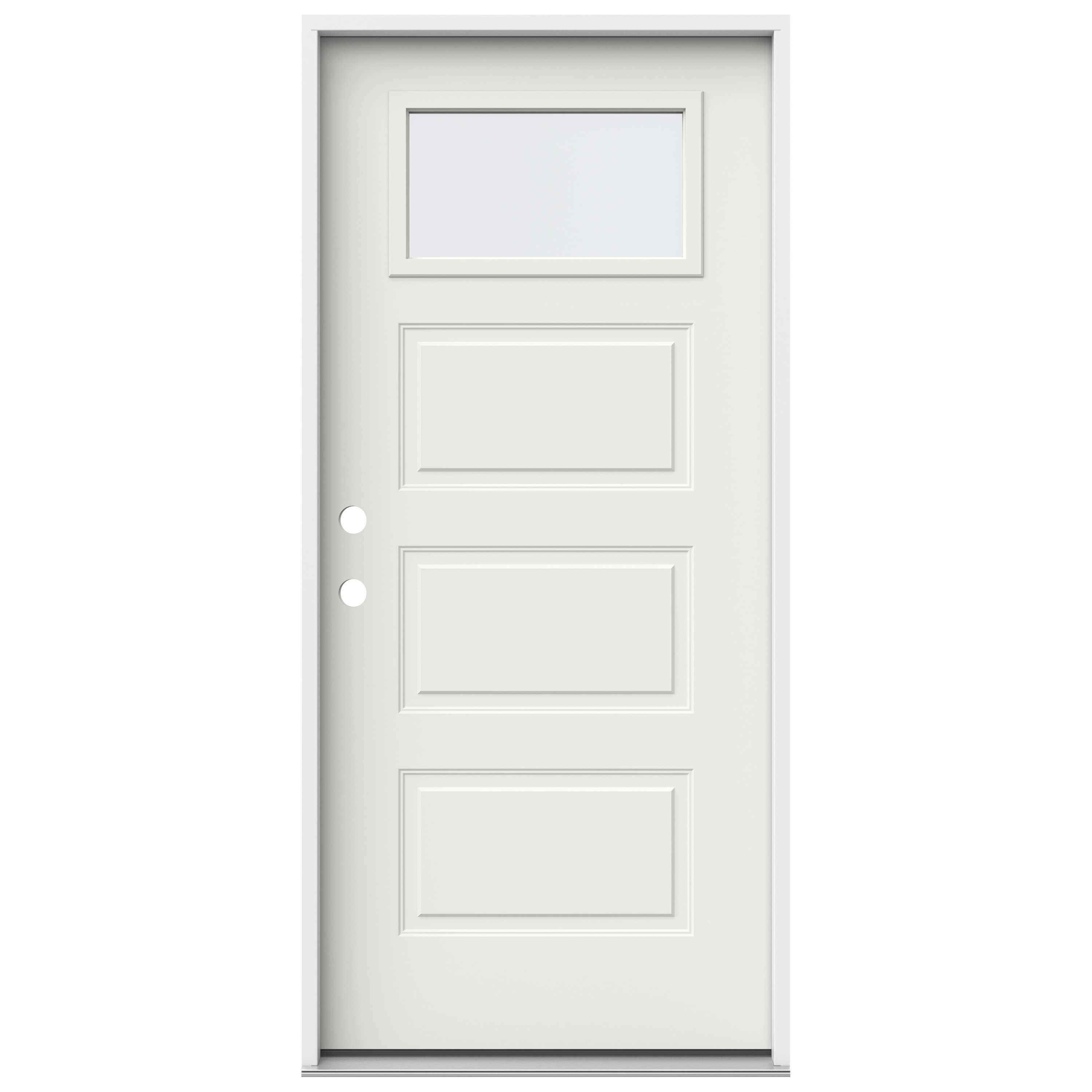 JELD-WEN LOWOLJW250300004 36-in x 80-in x 4-9/16-in Steel 1/4 lite Right-hand inswing White Painted Prehung Front Door Insulating core