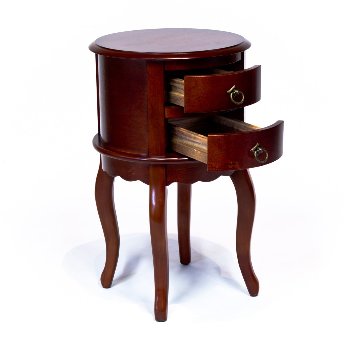 Mahogany Round Twin Drawer Accent Table with Storage