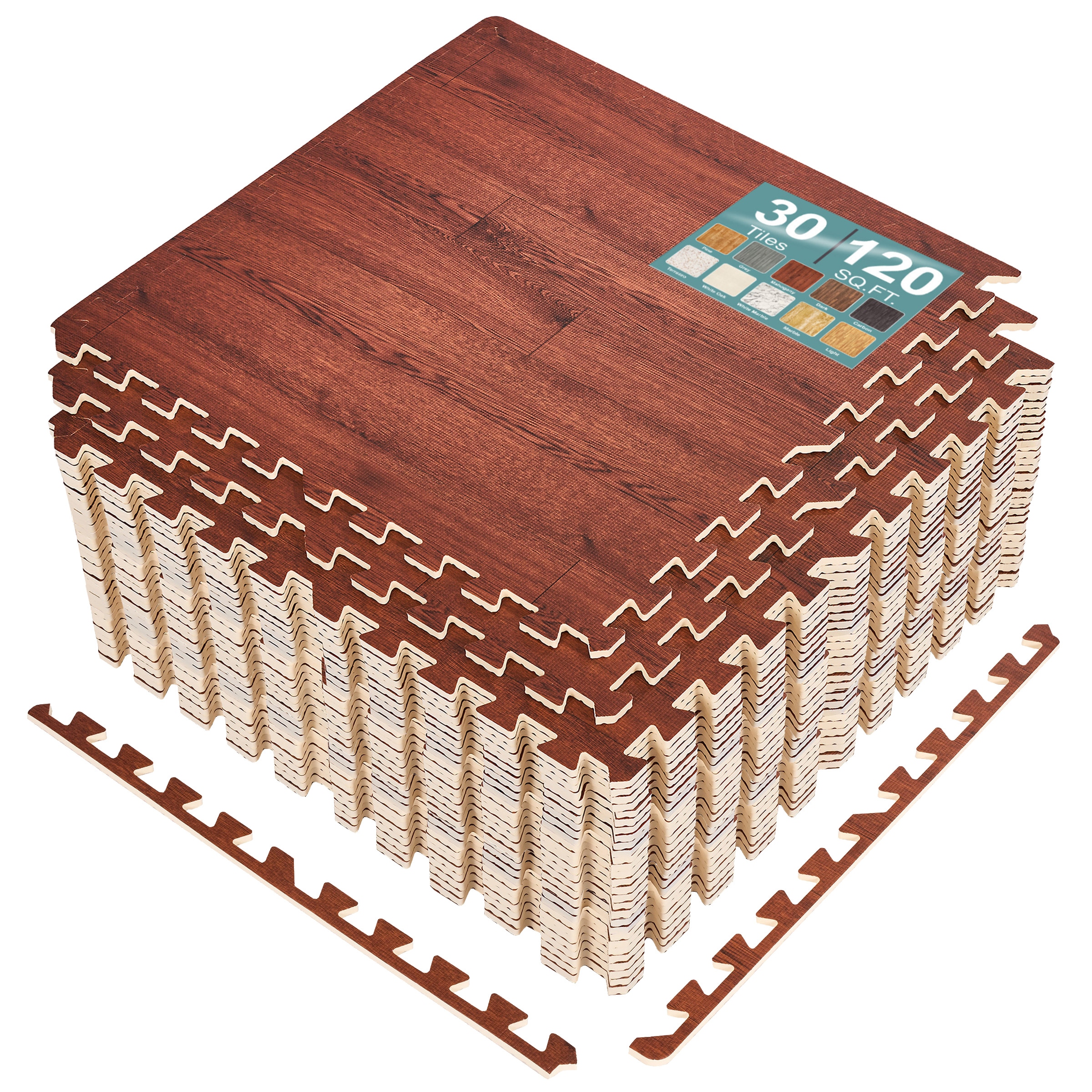 SORBUS 120 Sq Ft Interlocking EVA Foam Wood Grain Floor Tiles with Borders #MAT-WOODMHG30