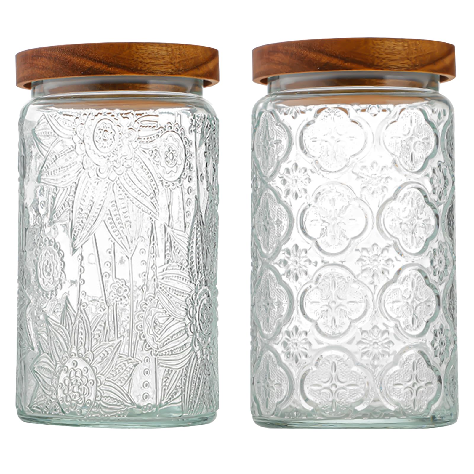 DHMHD 34 OZ Two Piece Glass Storage Jar Set with Airtight Bamboo Wooden Lids Vintage Food Containers for Kitchen Counter Pantry Sugar Flour #LDH0818X116