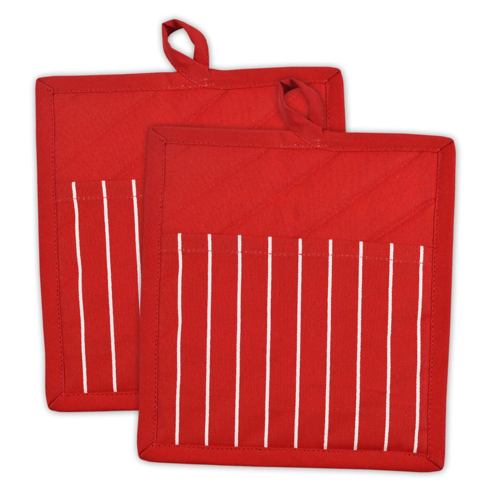 DII Red/White Potholder Set - 4 Pack - Heat Resistant 9x8-in