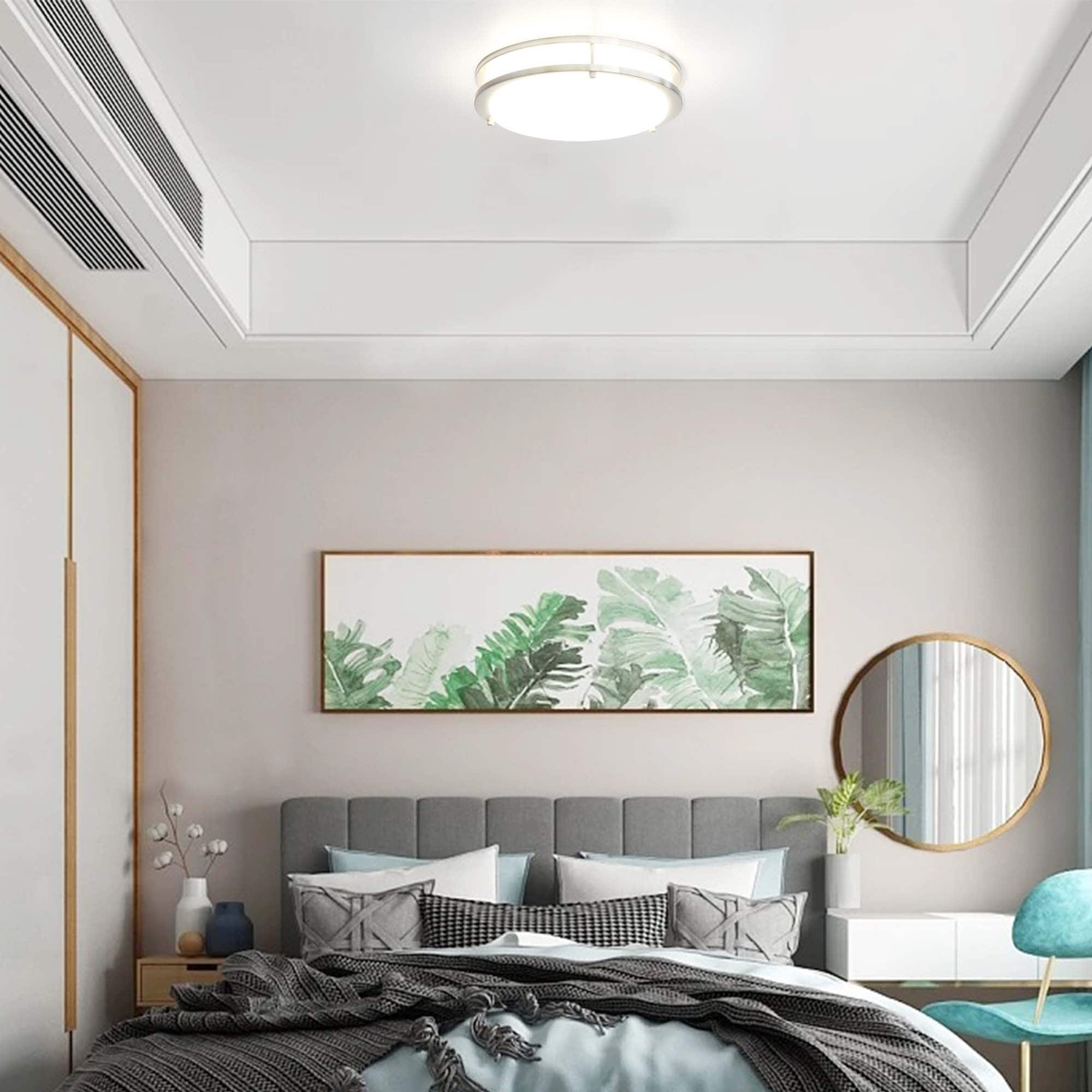 Modern 12" Brushed Nickel LED Flush Mount Ceiling Light, White Acrylic