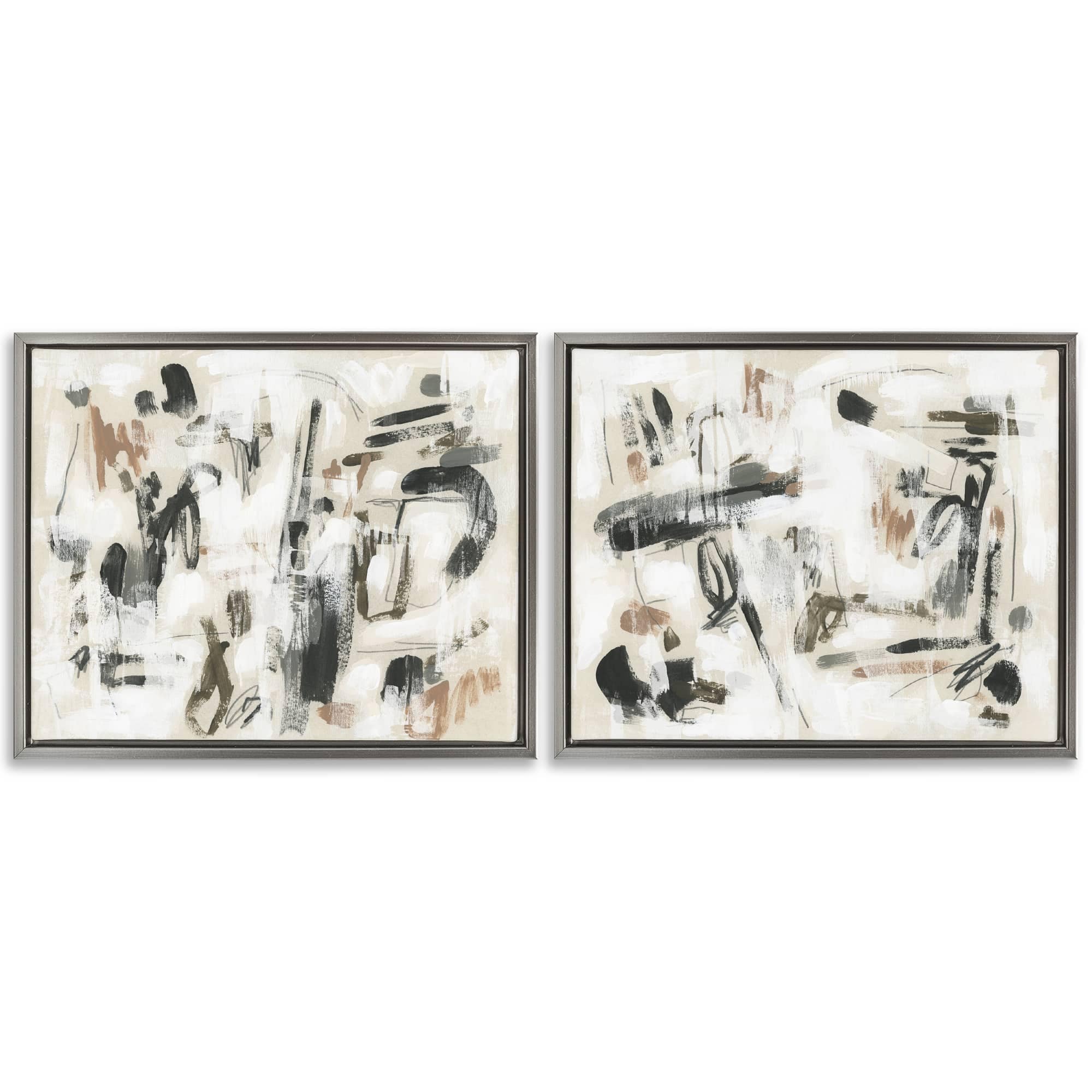 Stupell Industries B2-764-FFL-2PC-16X20 Neutral Earth Tones Abstraction 2 Piece Gray Framed Floater Canvas Set By June Erica Vess 21 x 17