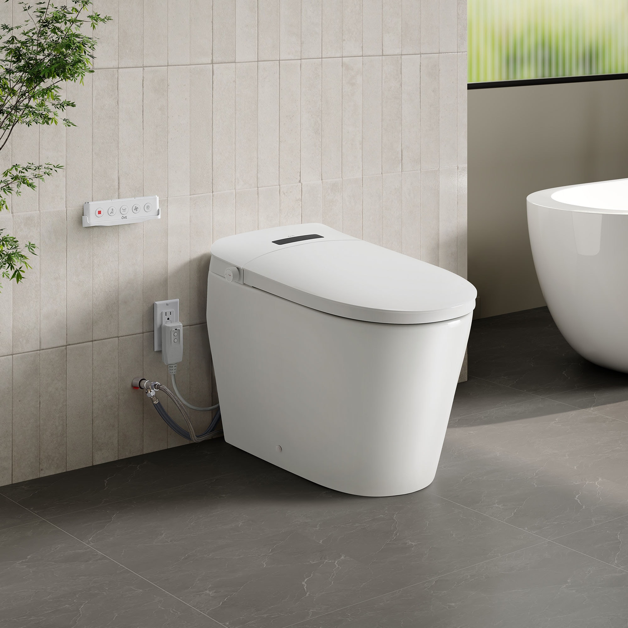 OVE Decors Bradley White Dual Flush Elongated Chair Height Soft Close Freestanding Bidet Bidet 12-in Rough-In 1.28 GPF