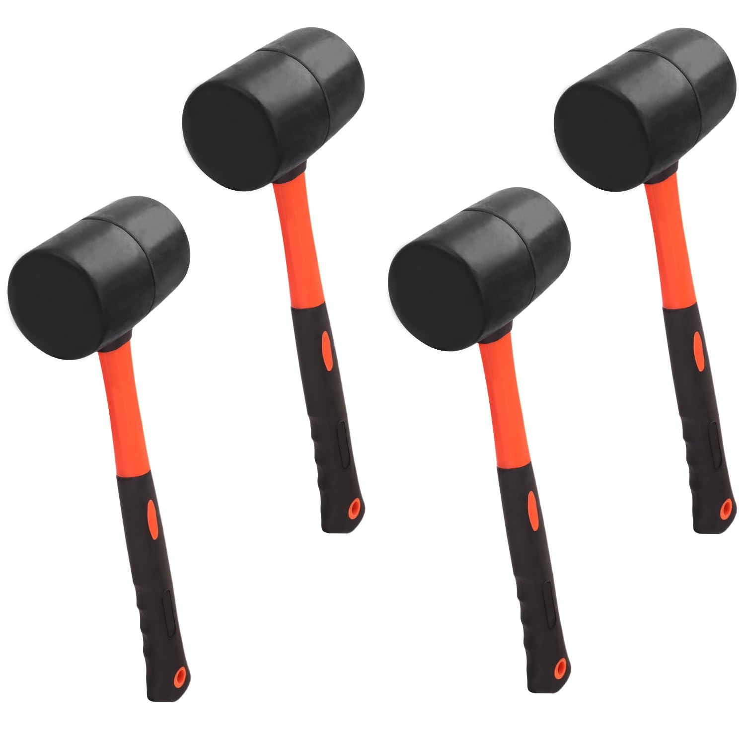 AKSCYZM 4 Piece 27 OZ Rubber Mallet Set with Black Orange Fiberglass Handle for Wood Metal Plastic Glass and Ceramics durable #LAK0819K563