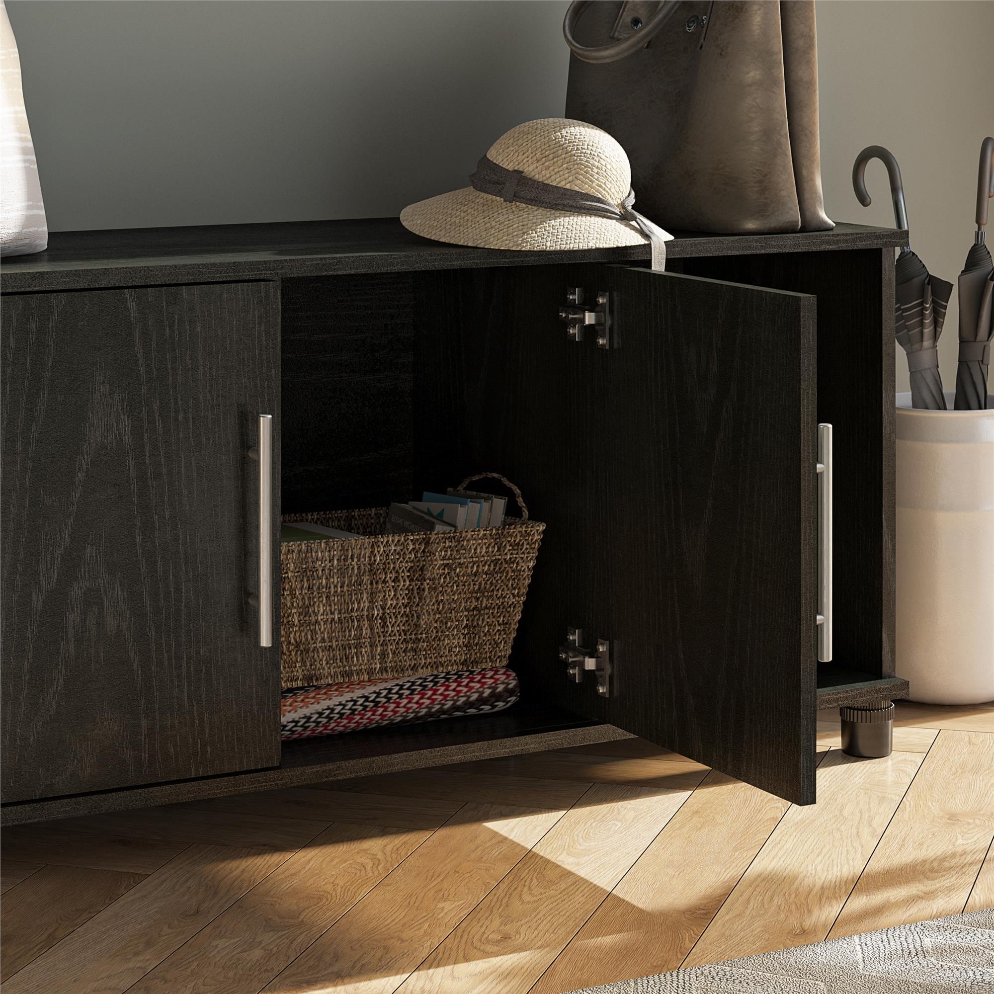 Camberly Black Oak Laminated Shoe Storage Bench with Adjustable Shelves