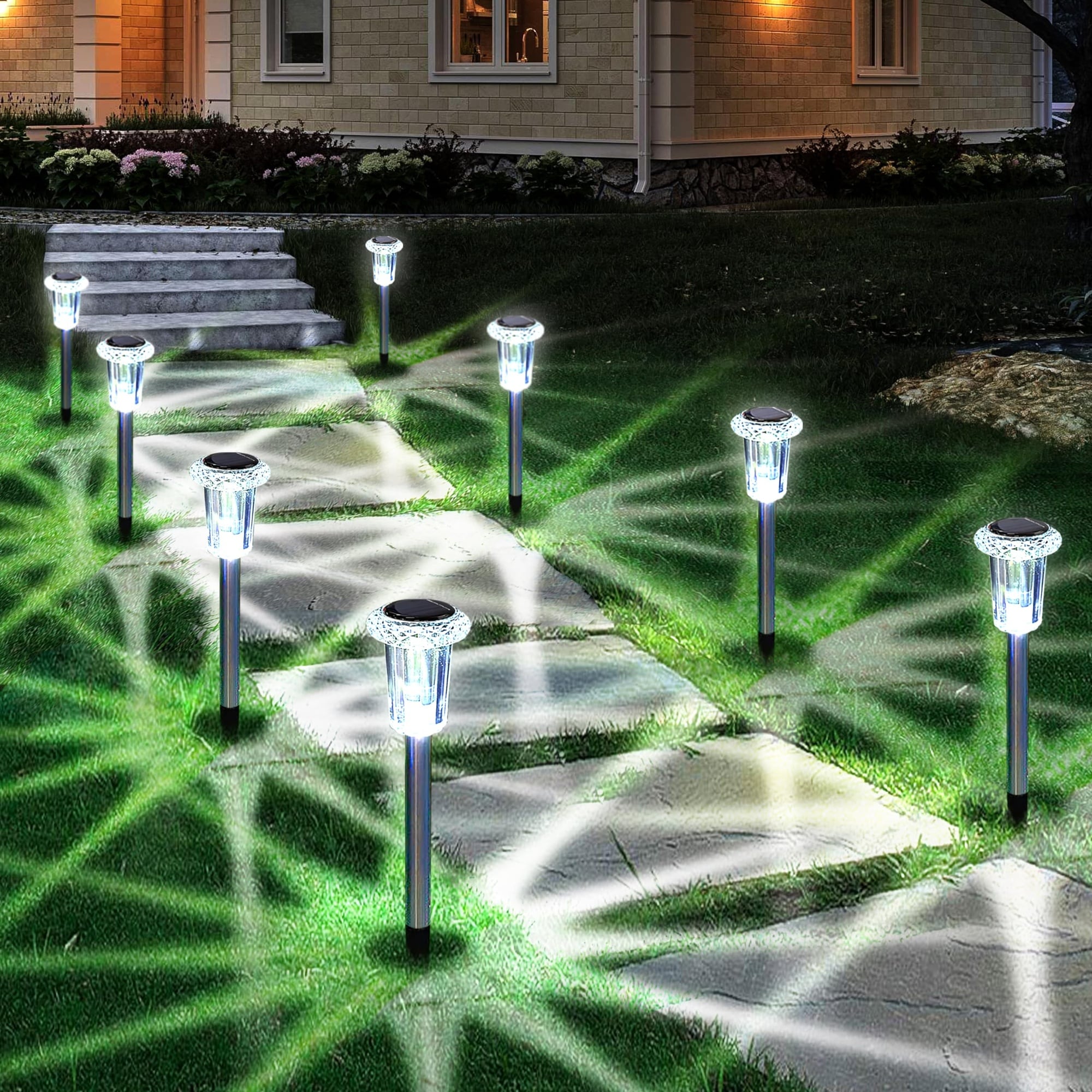 Vrbgify  15 Pack Solar Stake Lights Waterproof Stainless Steel Outdoor Pathway Lighting for Garden Yard Walkway Driveway Lawn Patio Cool White