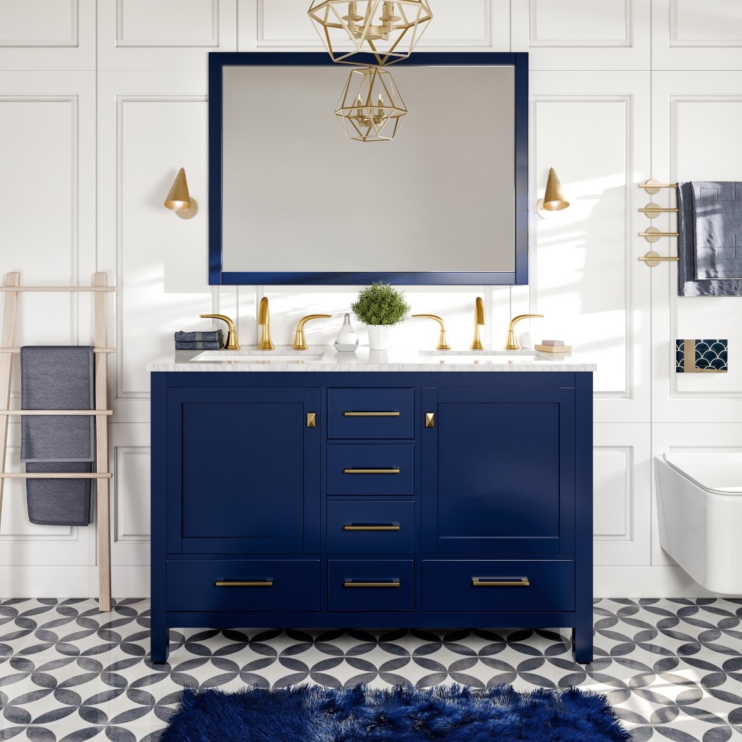 Eviva EVVN412-48BLU-DS Aberdeen 48-in Blue Undermount Double sink Bathroom Vanity with White Marble Top