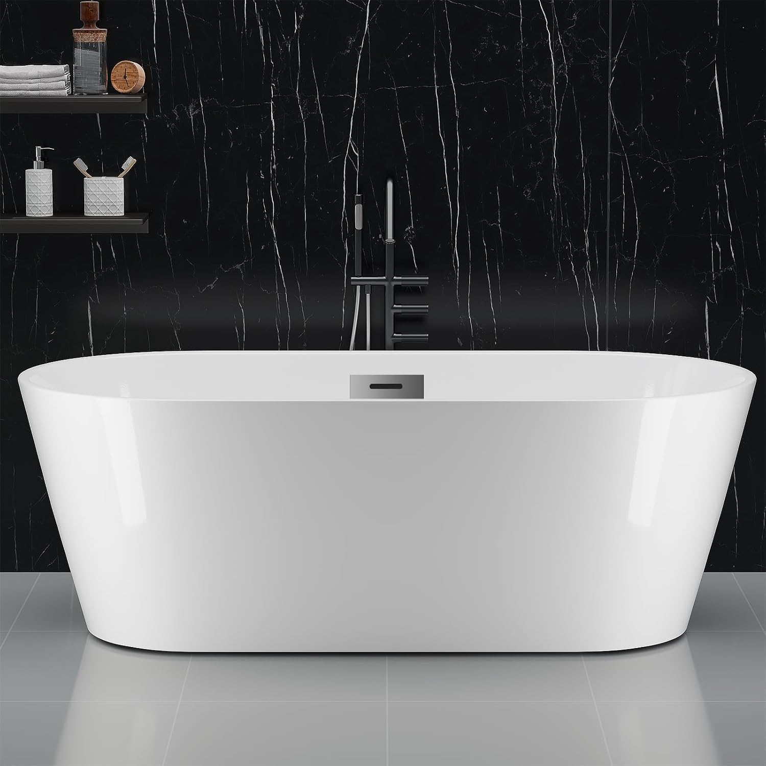 IdealHouse 67 inches Acrylic Freestanding Bathtub Contemporary Soaking White Tub with Chrome Overflow and Drain Glossy White cUPC Certified