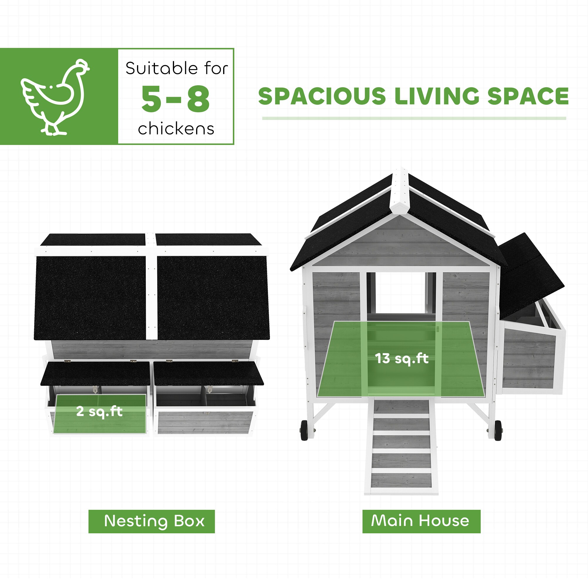 PawHut D51-450V00GY Chicken-Coops-Rabbit-Hutches - View #9