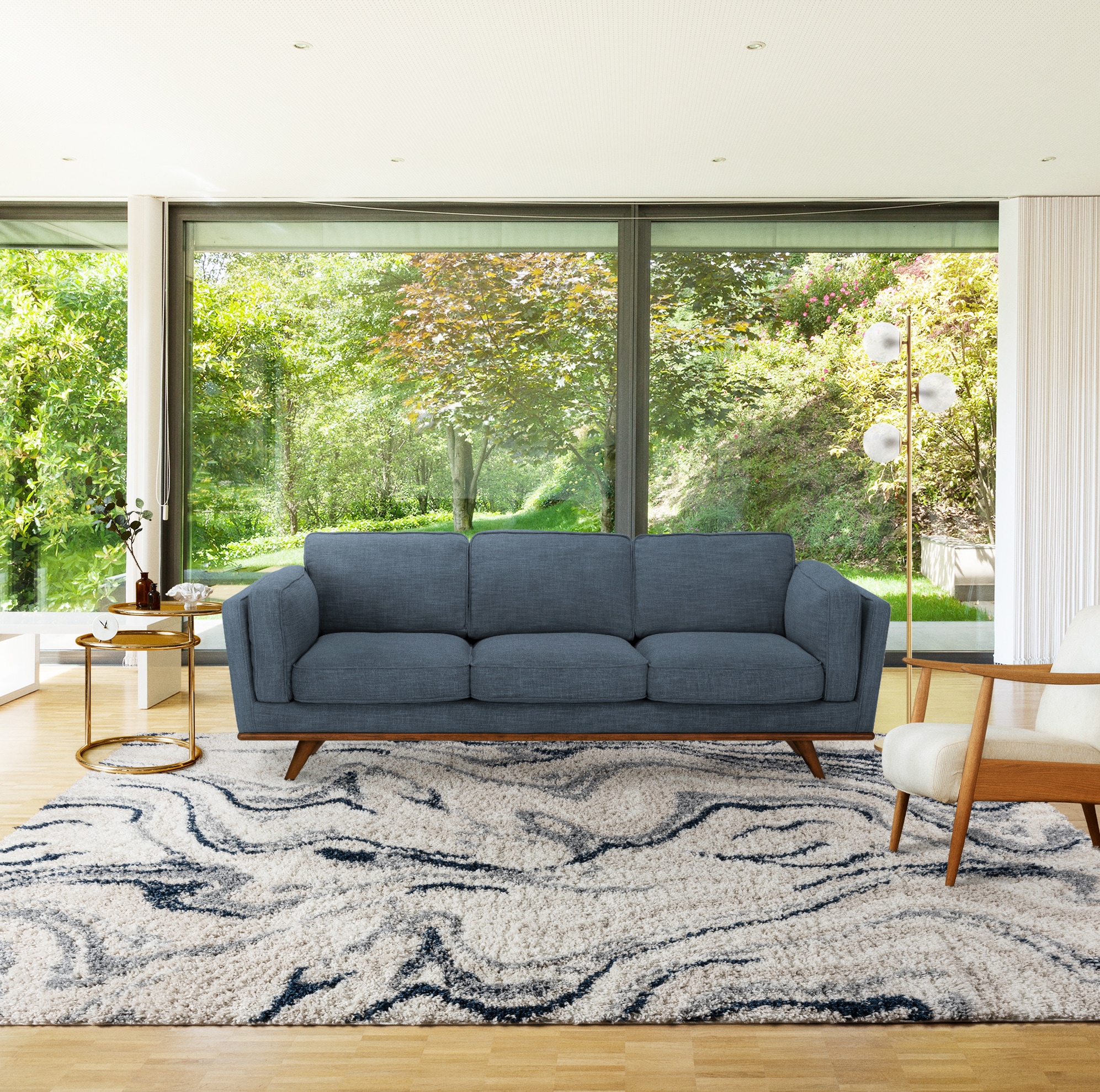 Gray and Navy Abstract Shag 5' x 7' Area Rug