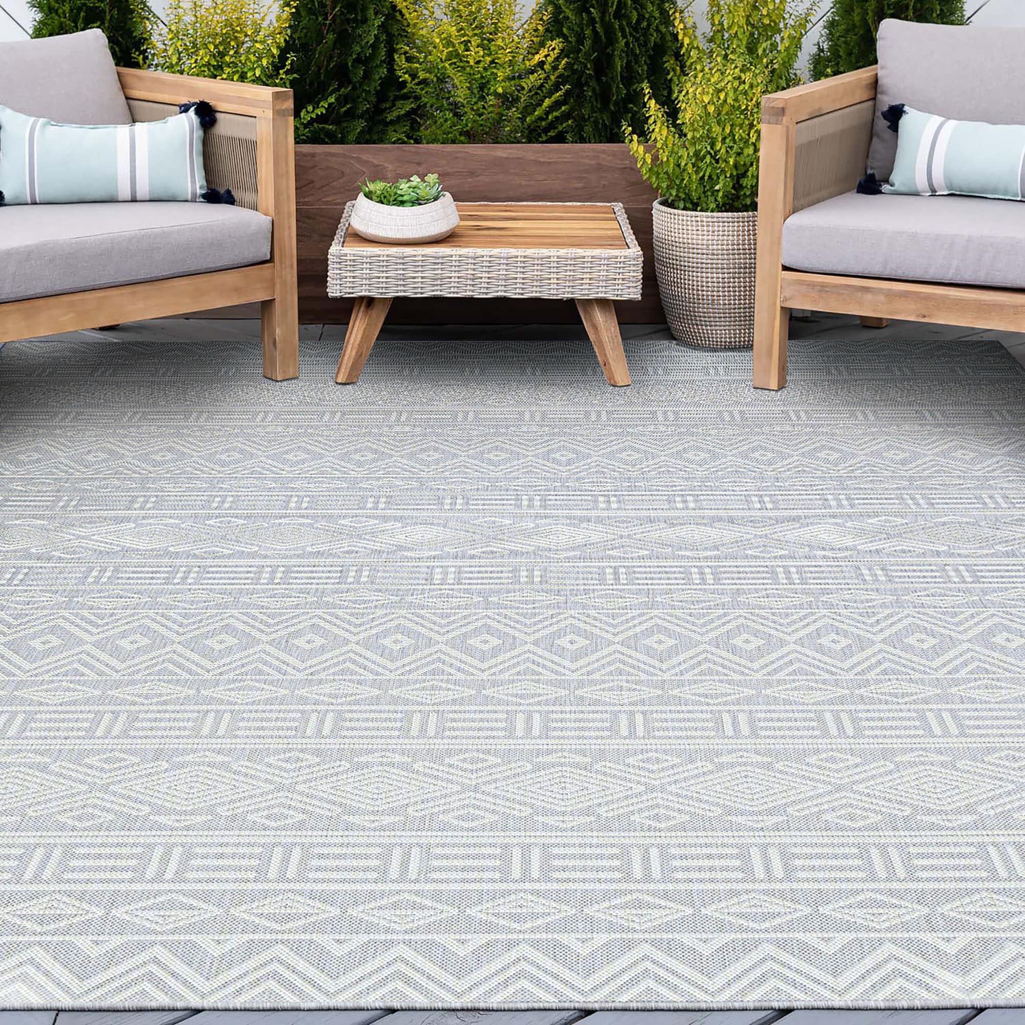 Tayse ECO2009 9X12 Eco 9 x 12 (ft) Flatweave Polypropylene Gray Rectangular Indoor/Outdoor Coastal Area rug
