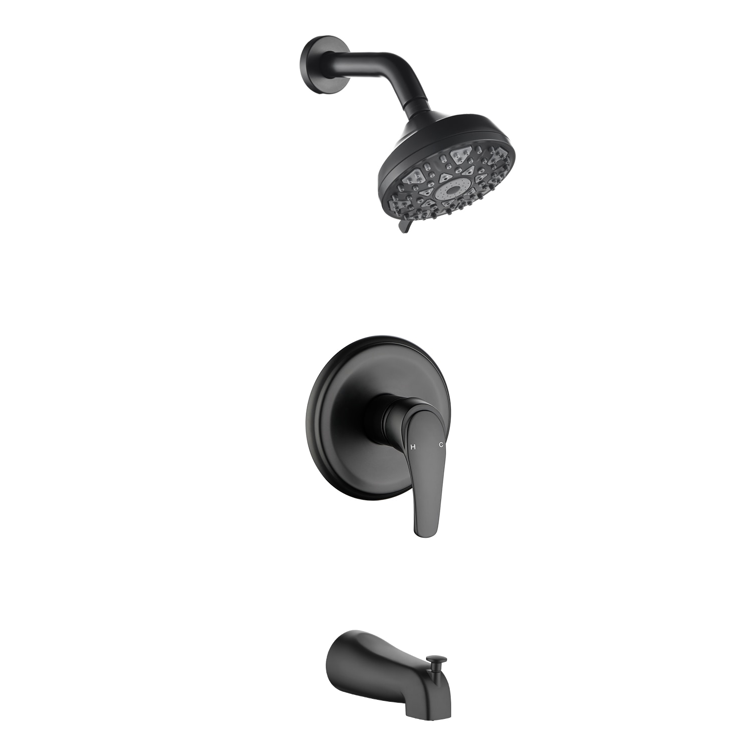 Vanityfus - 5-in Wall-mounted ABS Shower Faucet 6-spray Shower Head with Lift Diverter Tub Spout-...