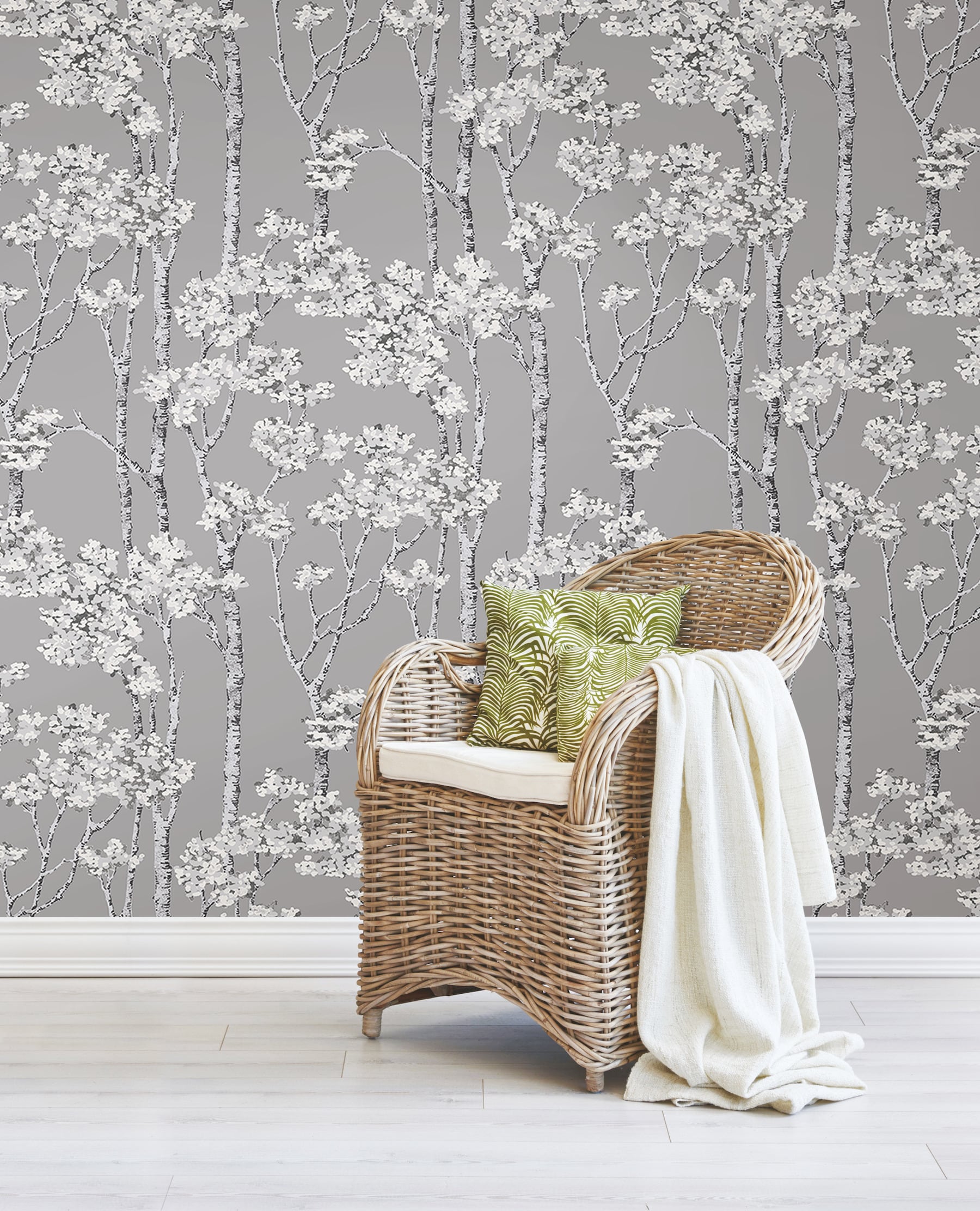 Grey Birch Grove Vinyl Peel and Stick Wallpaper Roll