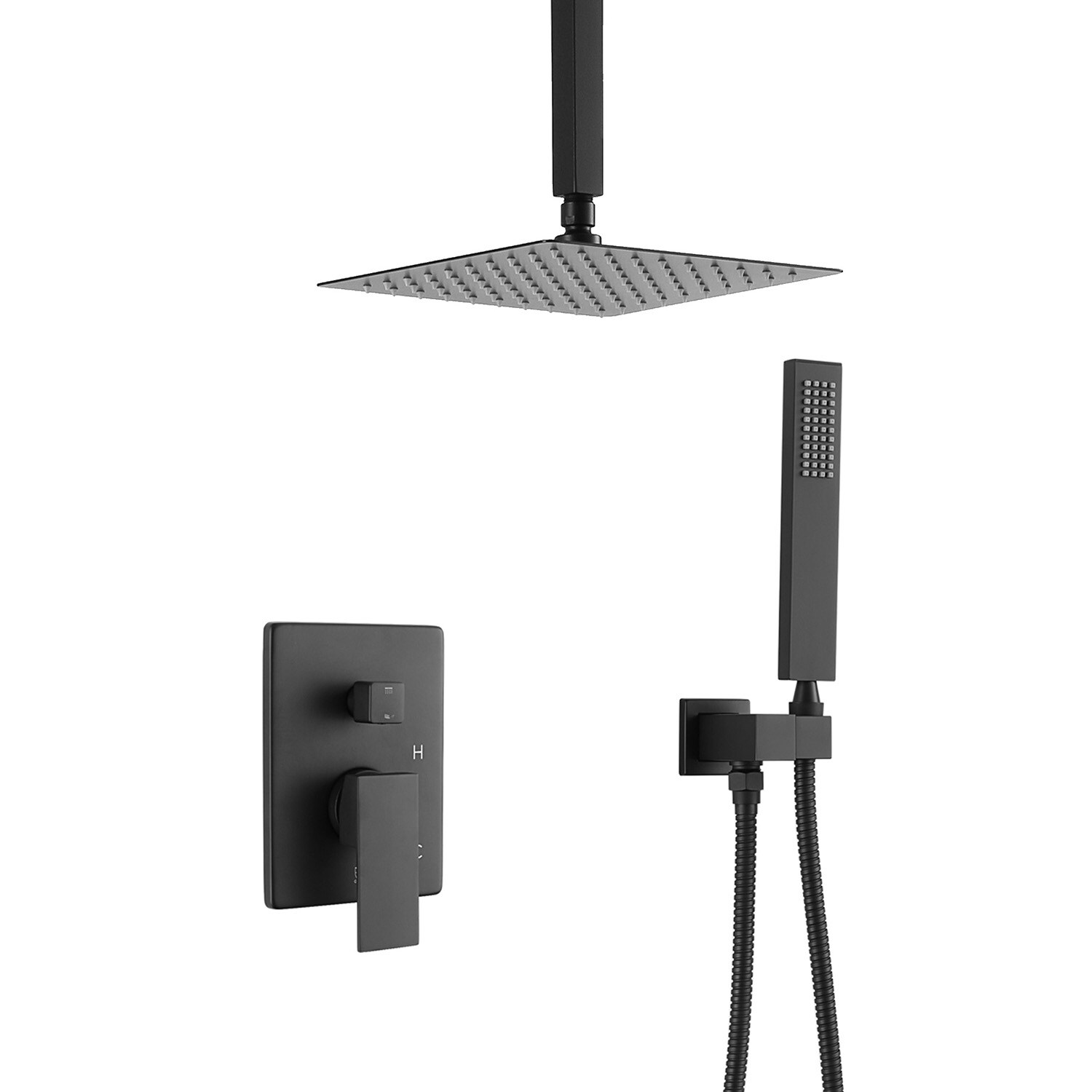 Mondawe AM-S008C-10MB Matte Black 10-Inches Built-In Shower Faucet System with 2-way Diverter ( Pressure-balanced Valve Included )
