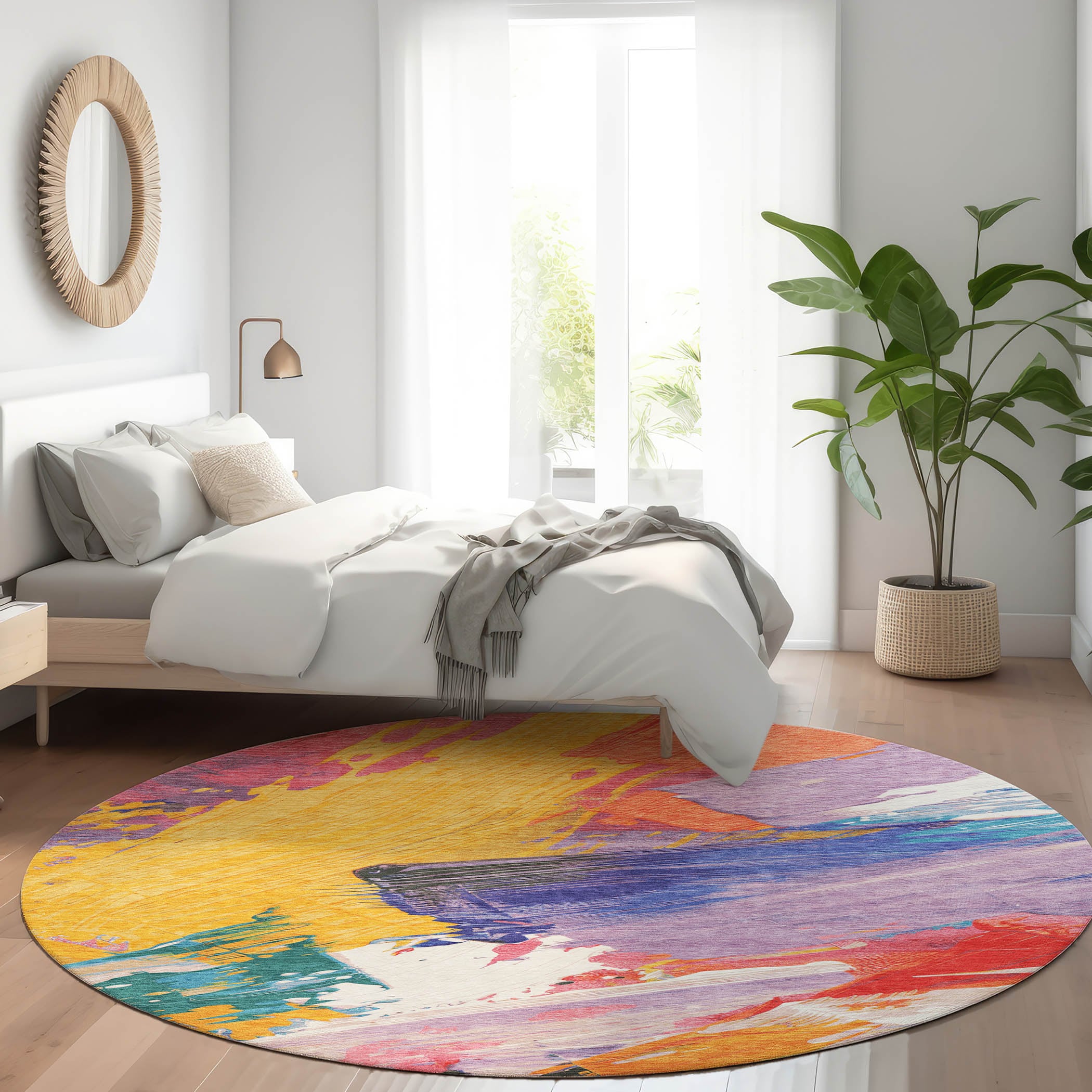 Addison Rugs ACN1512GO8RO Chantille ACN1512GO 8 x 8 (ft) Polyester Gold Round Indoor/Outdoor Geometric Machine washable Area rug