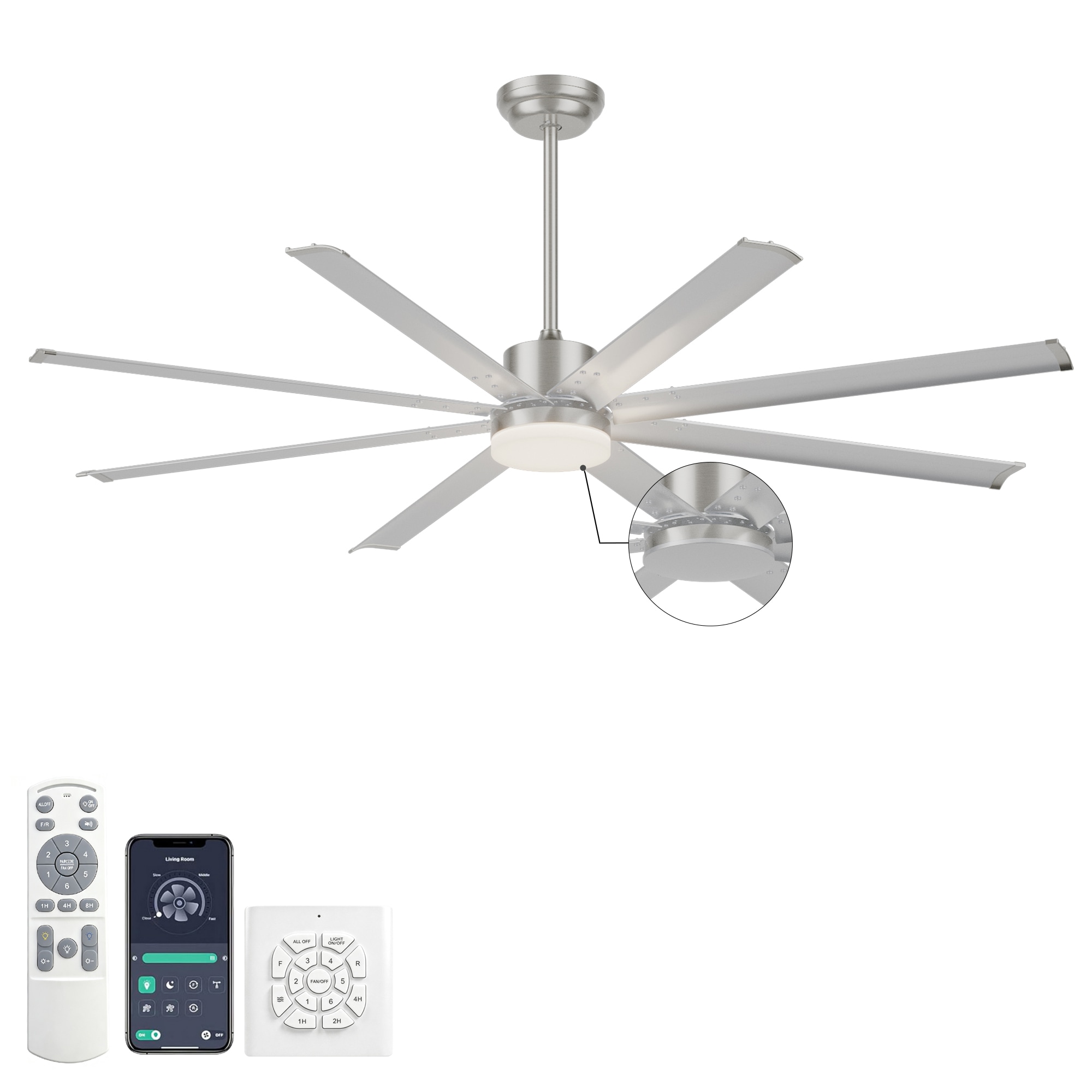 Bybafun 6 Speed 72-in Silver LED Ceiling Fan With Light and Remote Control Included