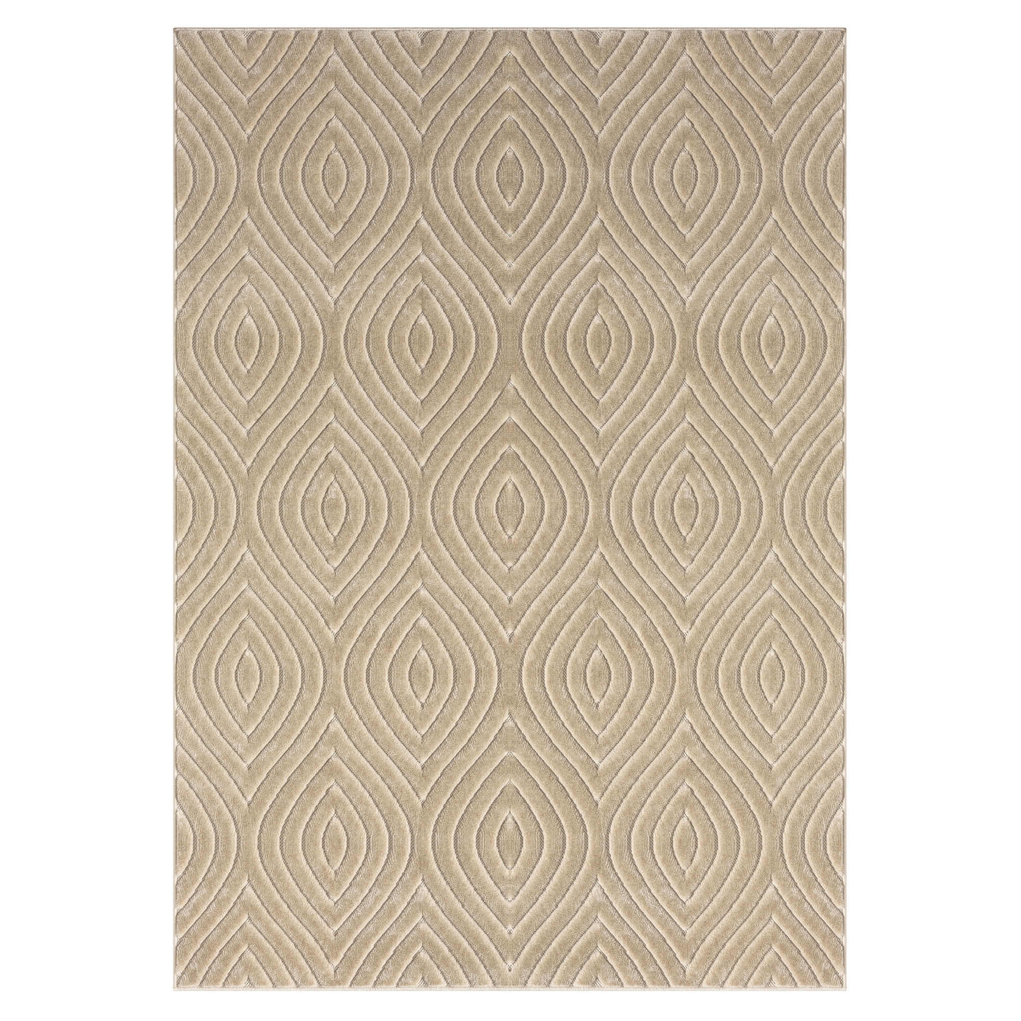 Beige Rectangular 5' x 7' Synthetic Stain-Resistant Area Rug