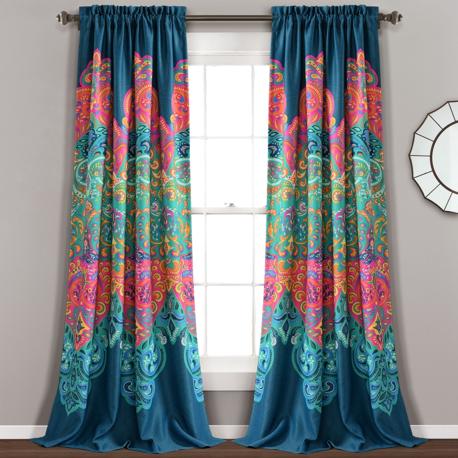 Lush Decor 21T010936 108-Inches Turquoise Geometric Light filtering Rod pocket Curtain panel pair