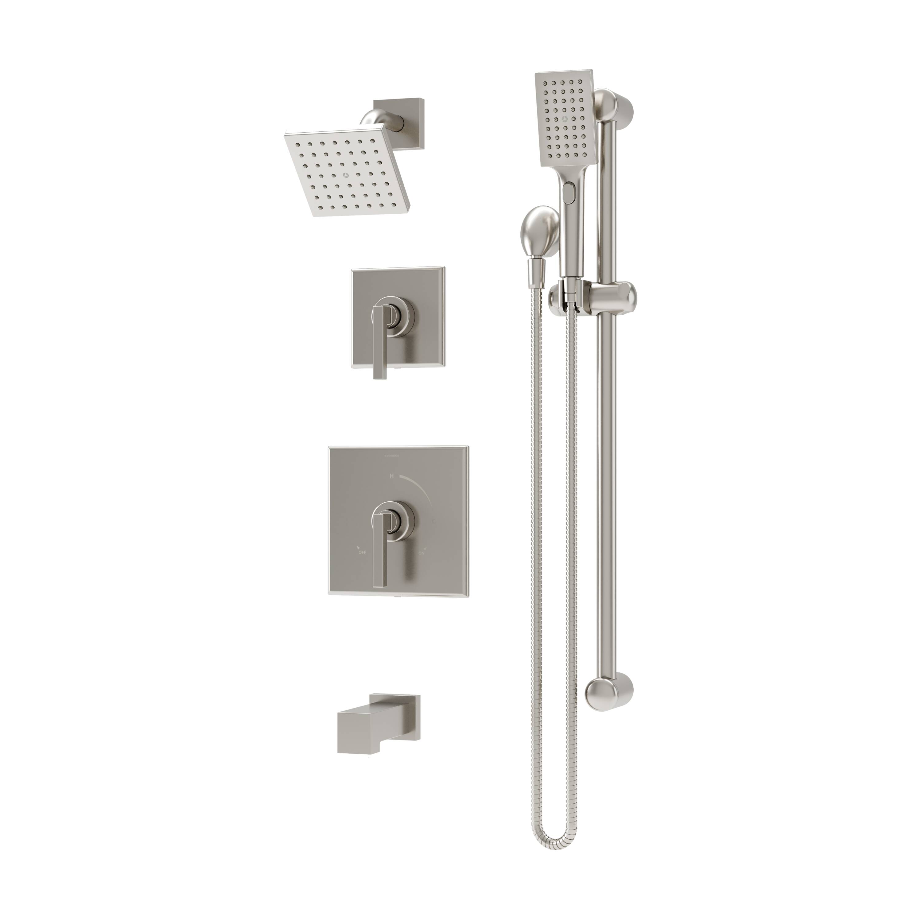Symmons 3696STN15TRM Duro Satin Nickel 2-handle Multi-head 4.92-Inches Square Bathtub and shower Faucet