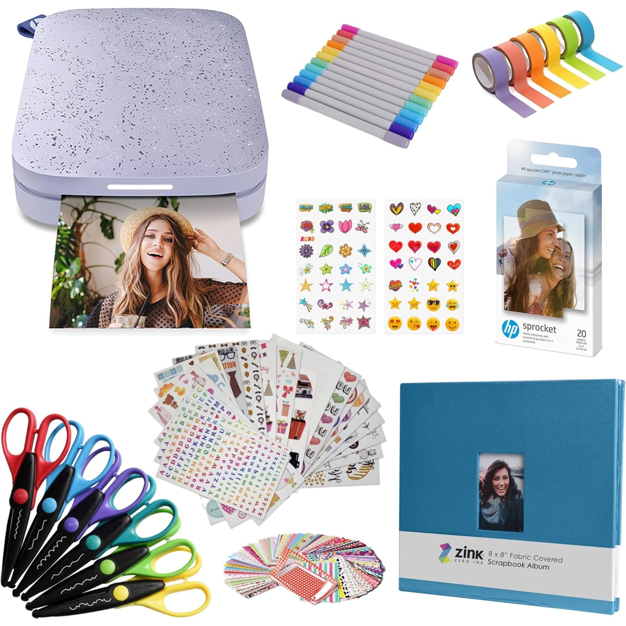 HP Sprocket Portable 2x3'' Instant Photo Printer - Accesories and Scrapbook Bundle - Lilac