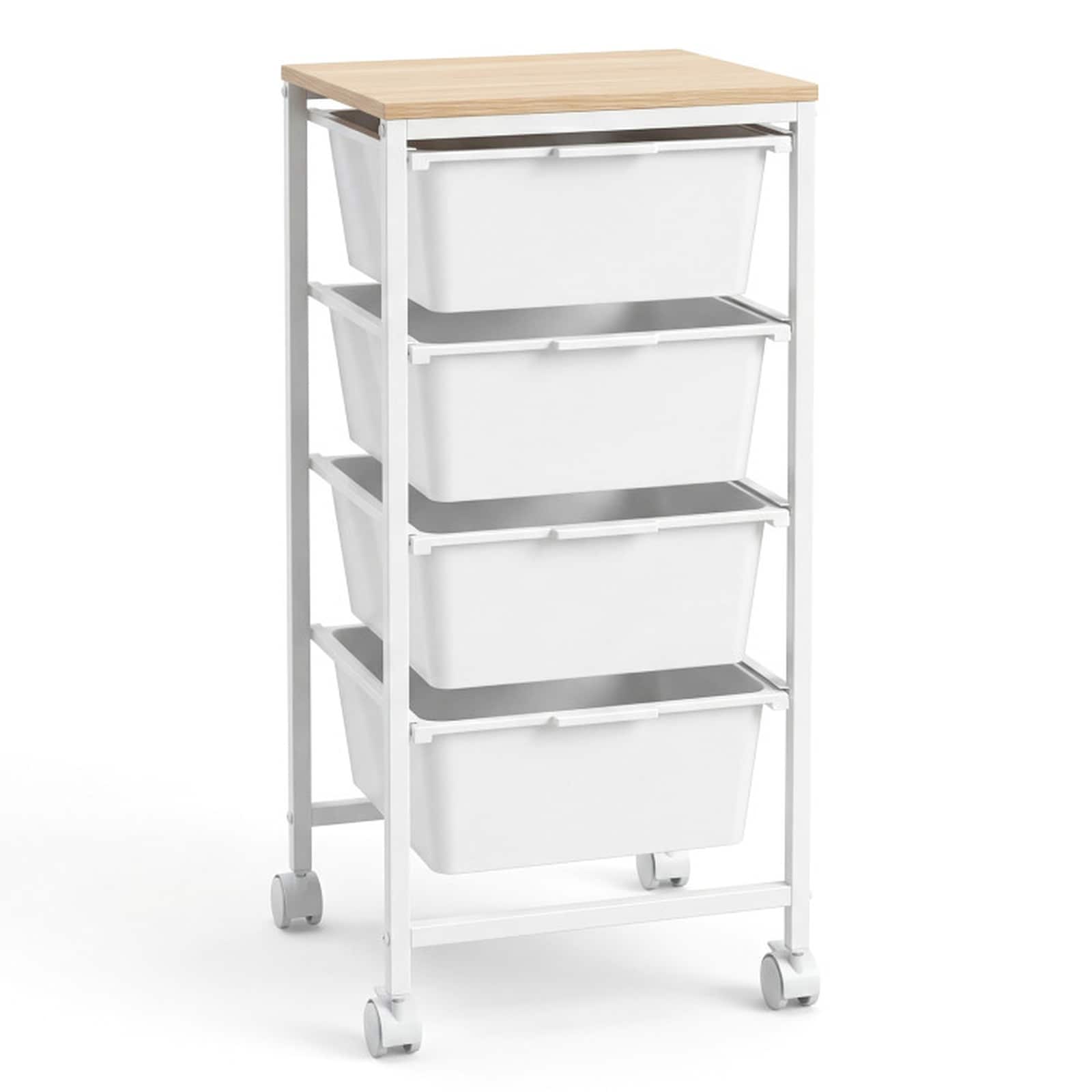 SUGIFT 4-Drawer Rolling Storage Cart with Wooden Tabletop and Locking Wheels #LW047SUGHY850