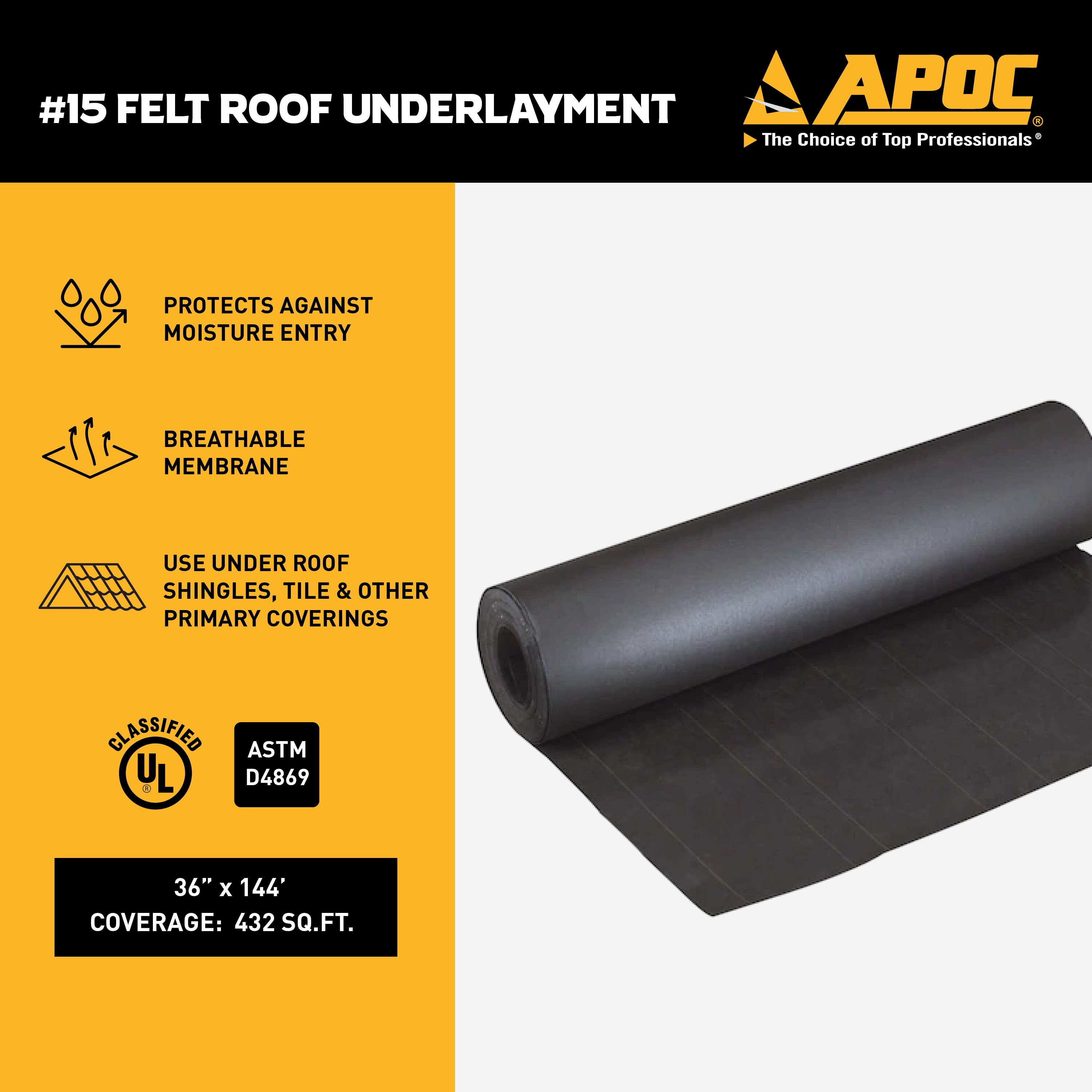 36in 15-lb. ROOFING FELT PAPER ROLL 400 SQUARE FEET COVERAGE