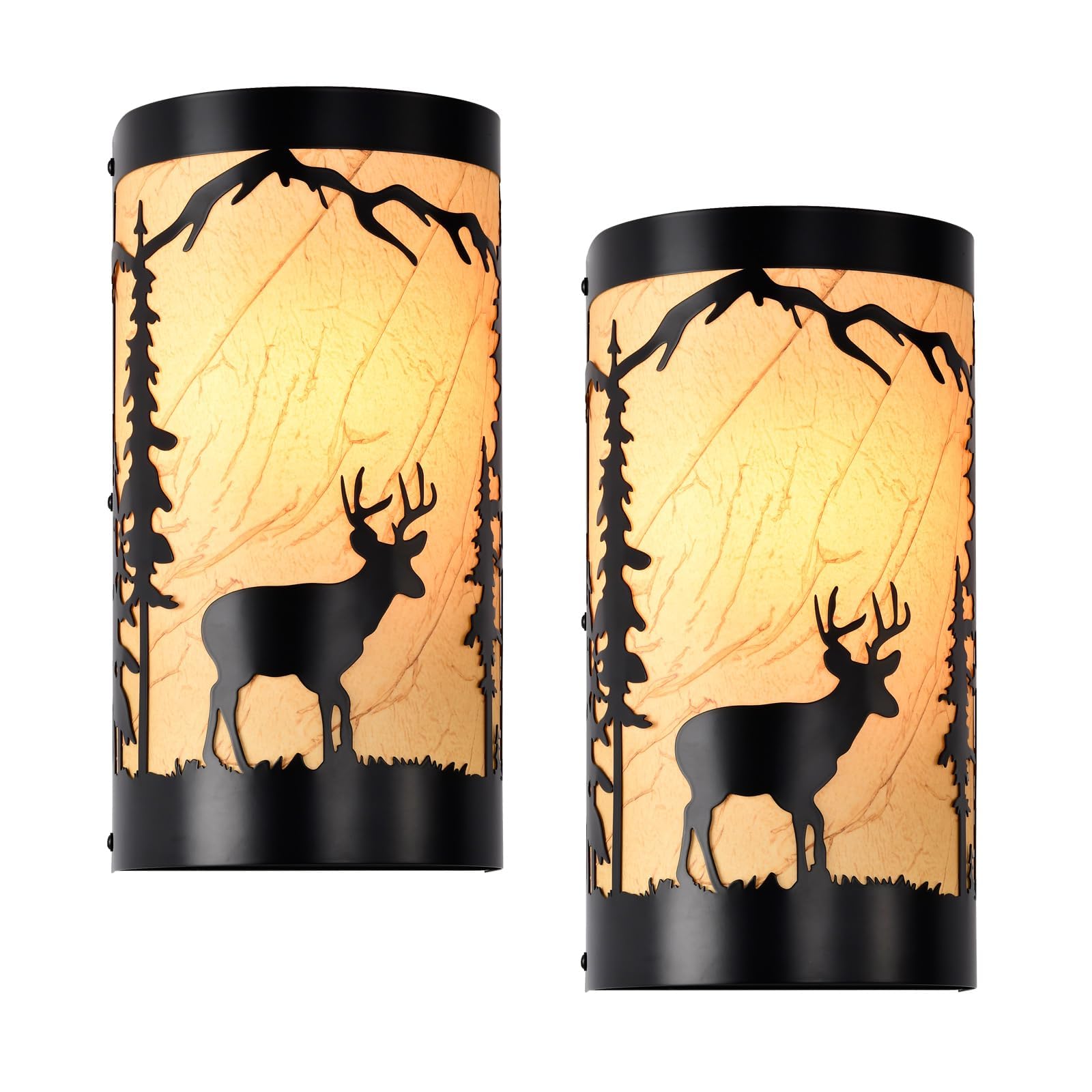 IUEST  Wall Sconces Set of Two Deer Metal Yellow Parchment Rustic Wall Mount Lamps for Living Room Bedroom Hallway Porch durable