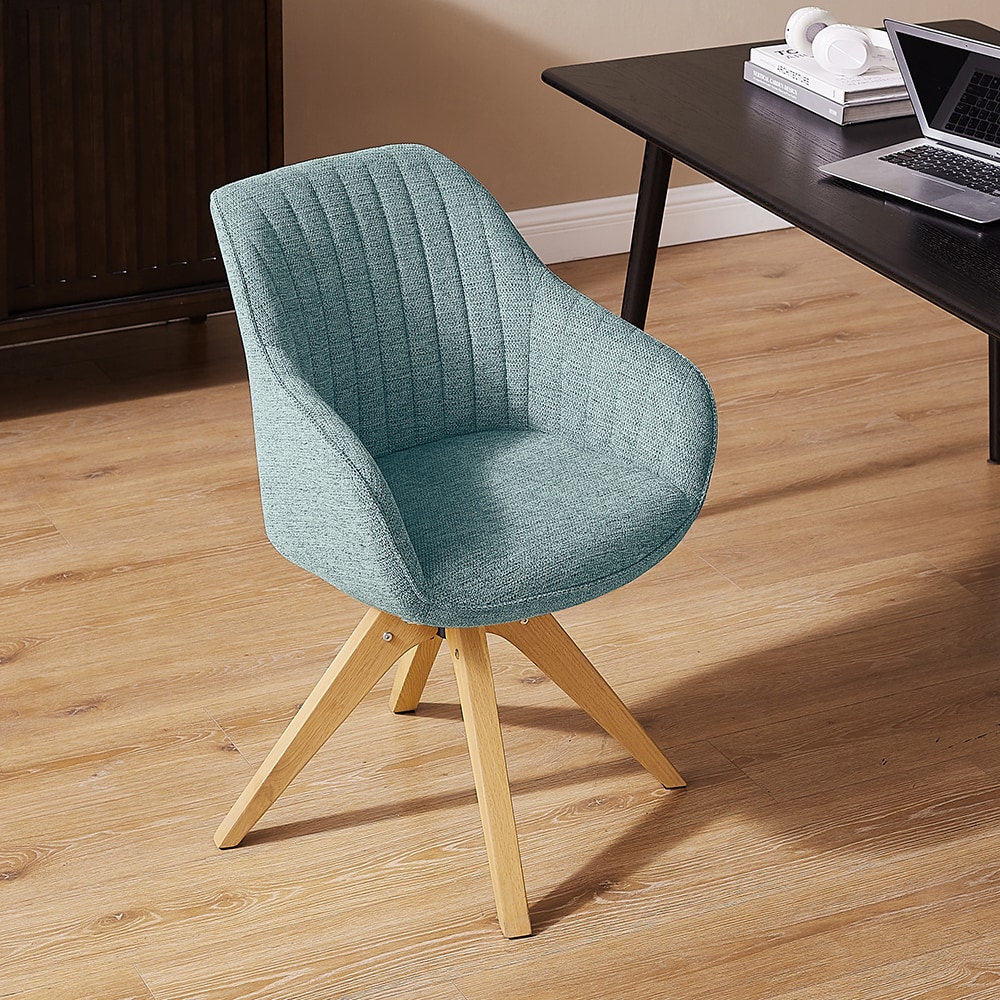 Mid-Century Light Blue Swivel Accent Chair with Beech Wood Legs