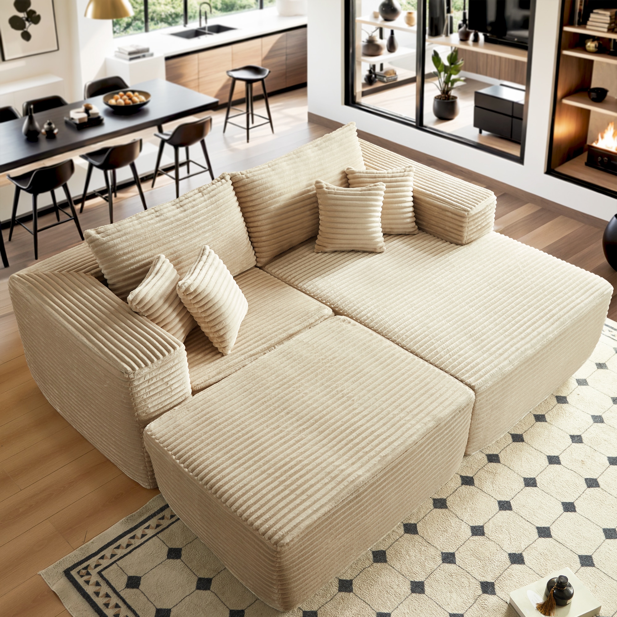 Ovios OMOMOR240 79.92-Inches Modern Beige (Right Chaise) Sectional
