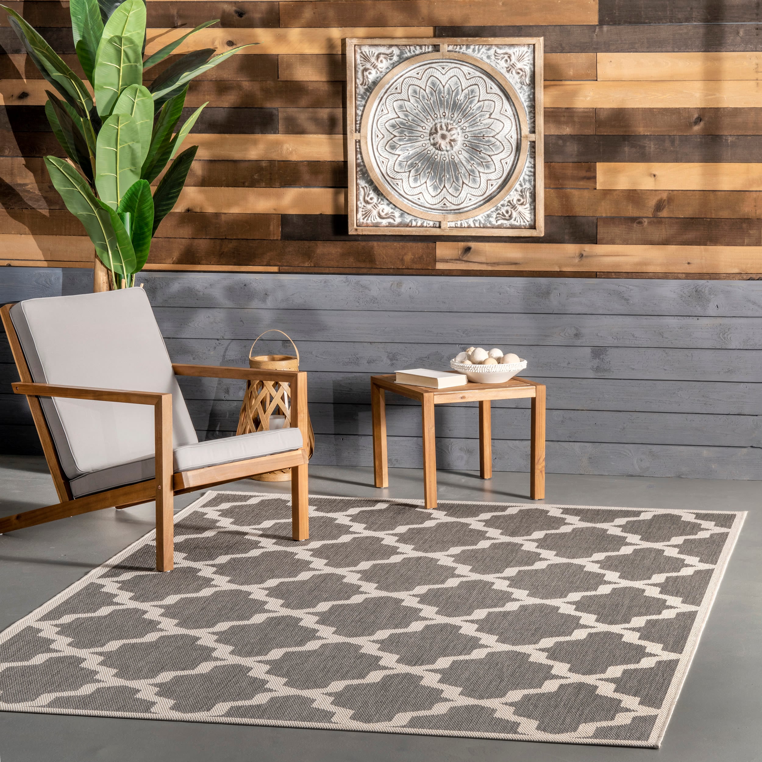 nuLOOM OWDN06F-51109 6 x 9 (ft) Loomed Polypropylene Gray Rectangular Indoor/Outdoor Trellis Moroccan Area rug