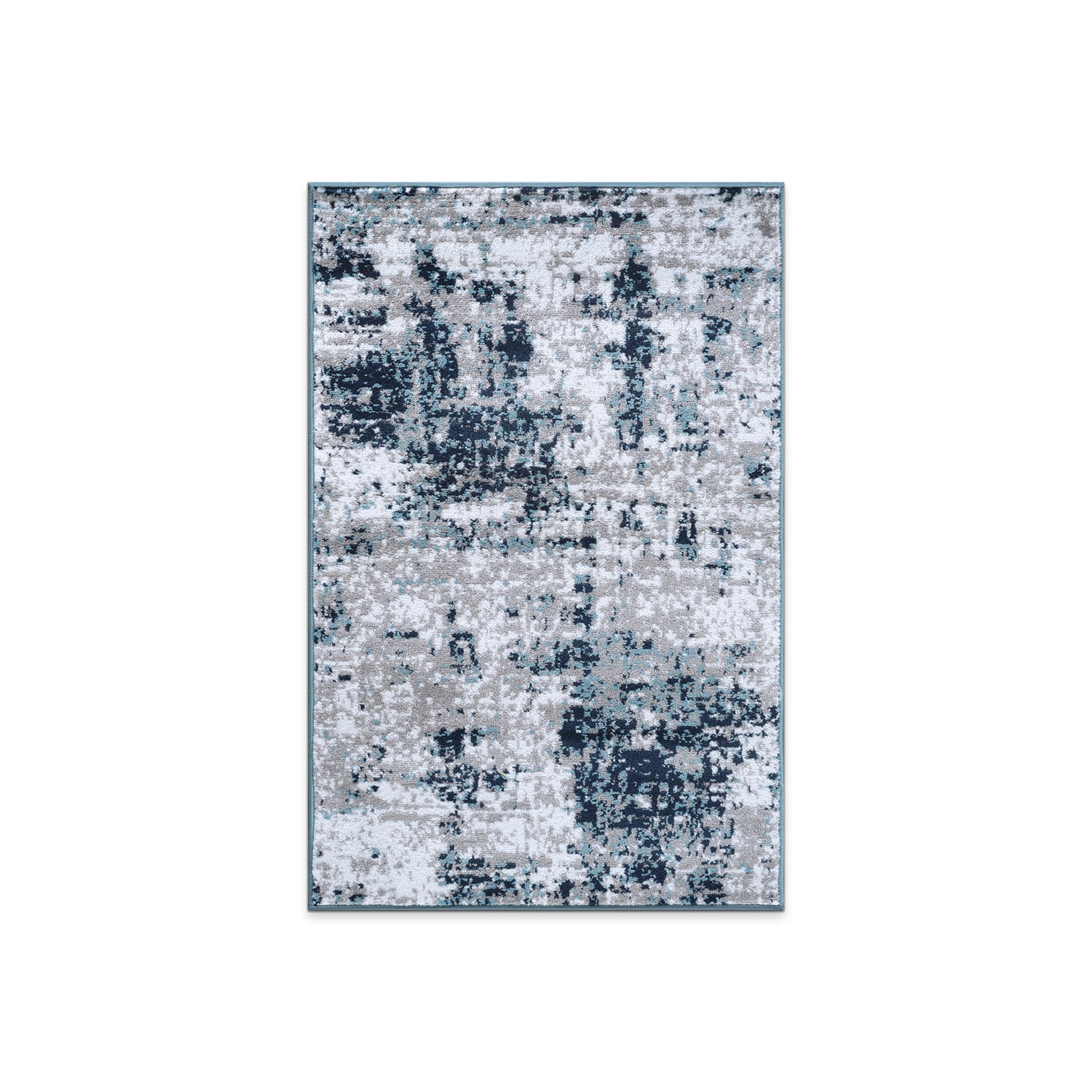 Distressed Blue and Gray Synthetic Abstract Rectangular Rug