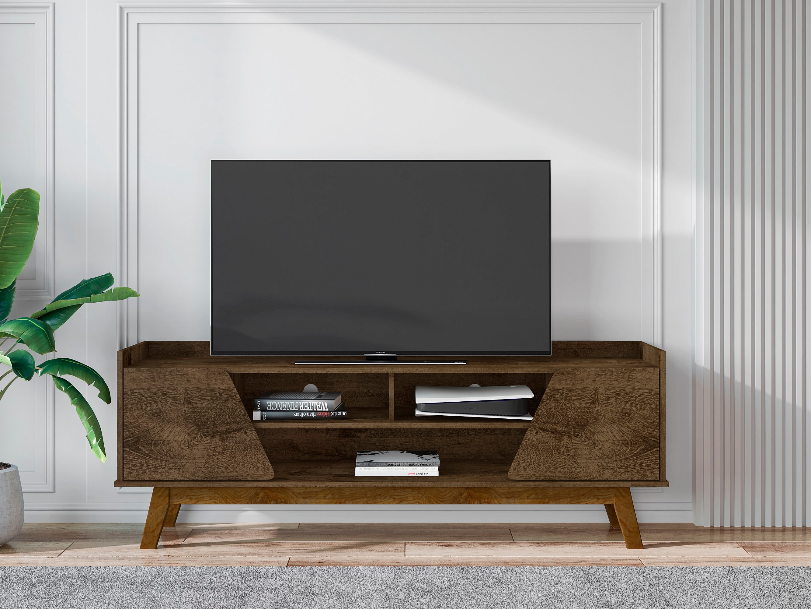 Marcus Rustic Brown Mid-Century Modern TV Stand with Cabinet