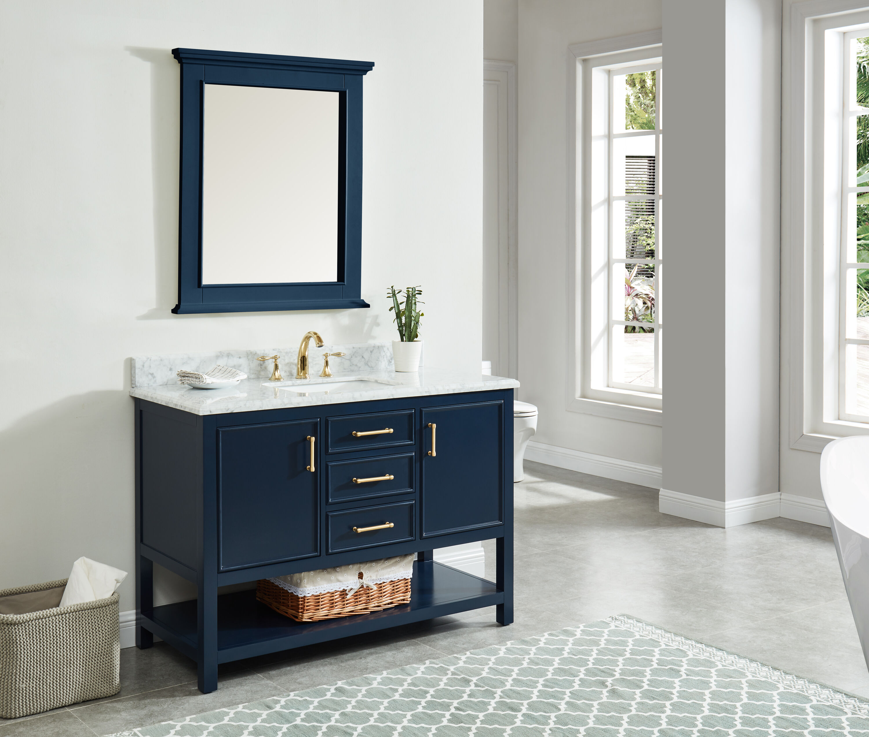 allen + roth Mirror 25-in x 36-in Navy Blue Bathroom Vanity Mirror 