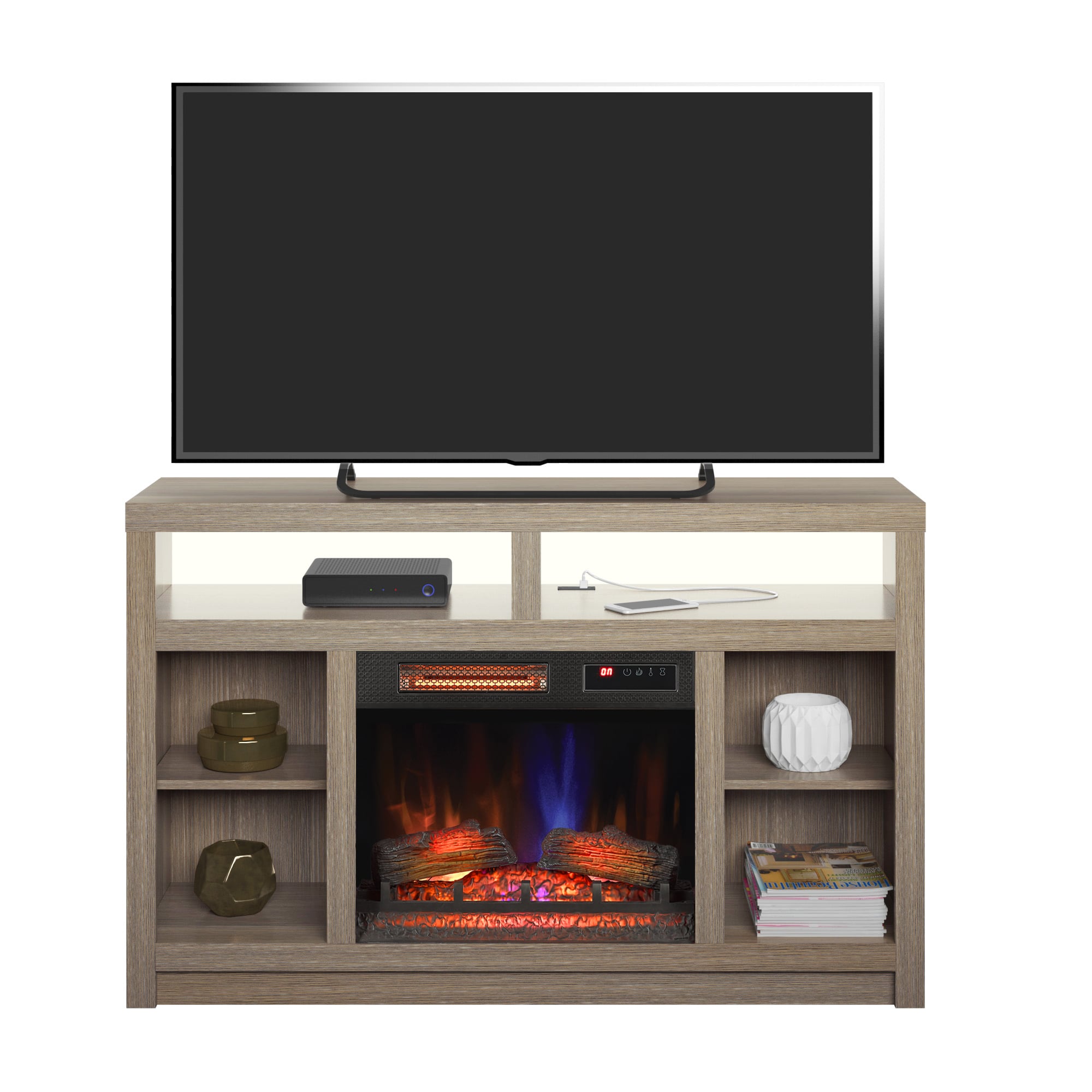 Origin 21 54-in W Colton Oak TV Stand with Infrared Quartz Electric Fireplace 149070 Sansujyuku sansujyuku.com