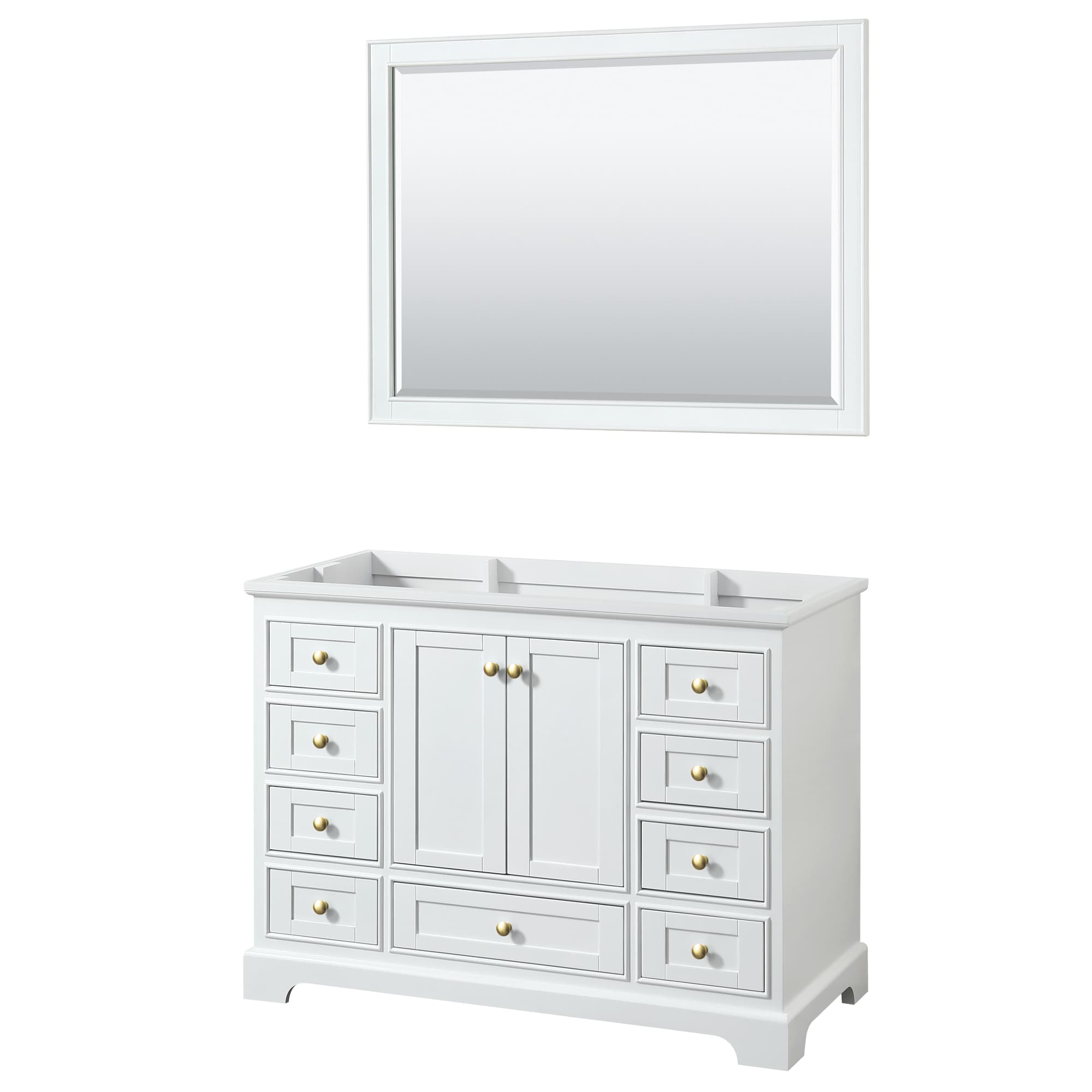 Wyndham Collection WCS202048SWGCXSXXM46 Deborah 48-in White with Brushed Gold Trim Bathroom Vanity Base Cabinet without Top (Mirror Included)