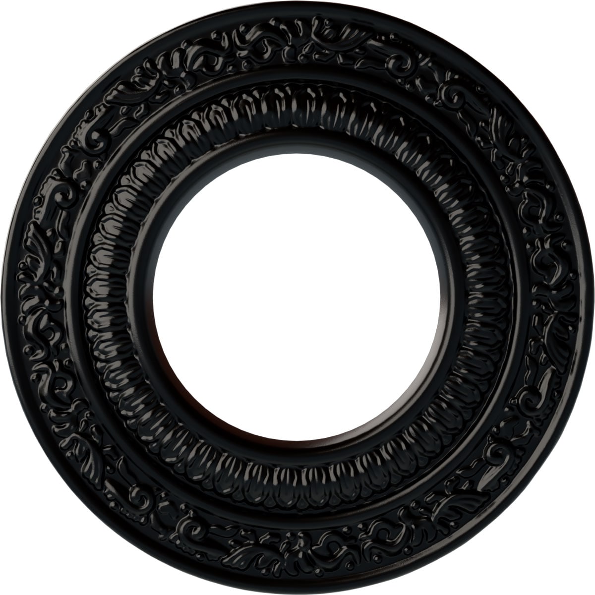 Ekena Millwork CM08ADBLF Andrea 8.125-in W x 8.125-in L Painted Jet Black Polyurethane Whole Ceiling Medallion