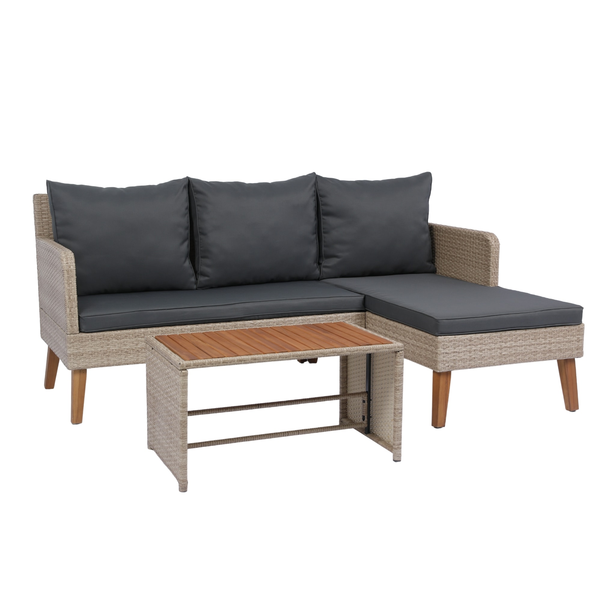 EXTRAUP YHLW329S00037 3 -Piece Rattan Patio Sofa Conversation Set with Dark Gray Cushions