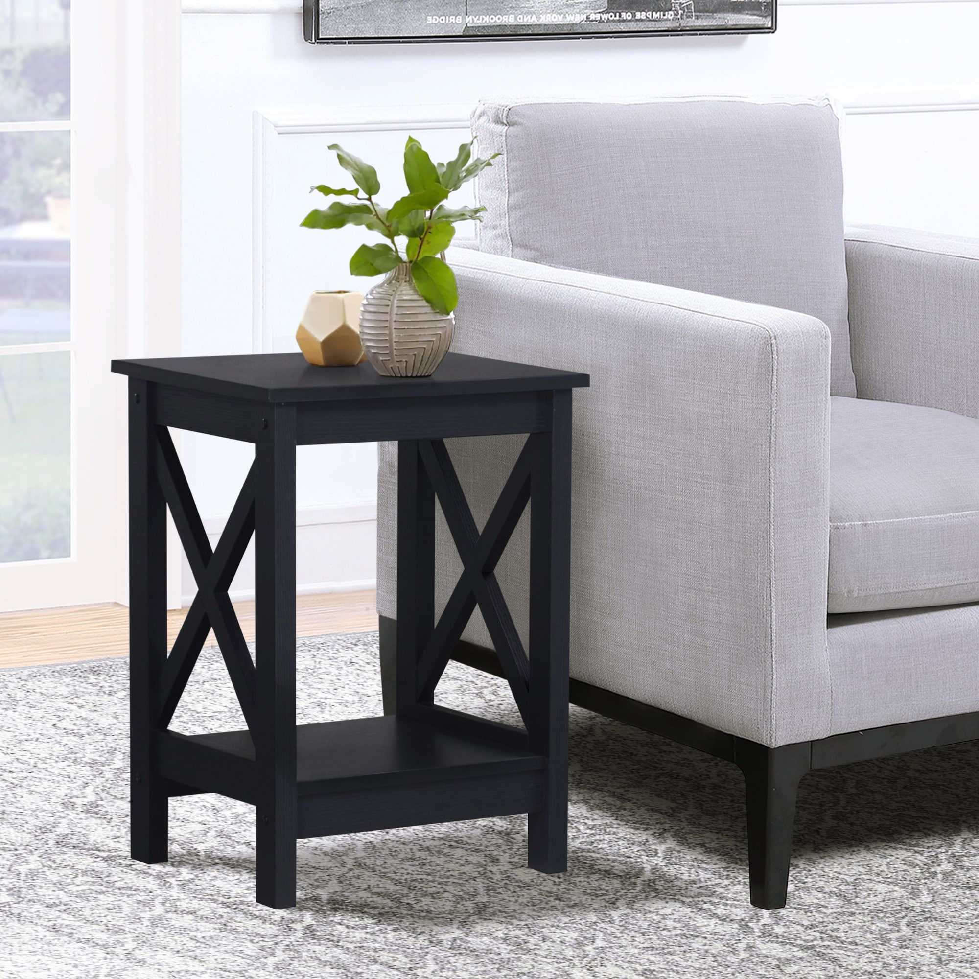 Saint Birch SBLT8107ETBO Lambert 15.7-in W x 22-in H Black Wood Square Casual End Table